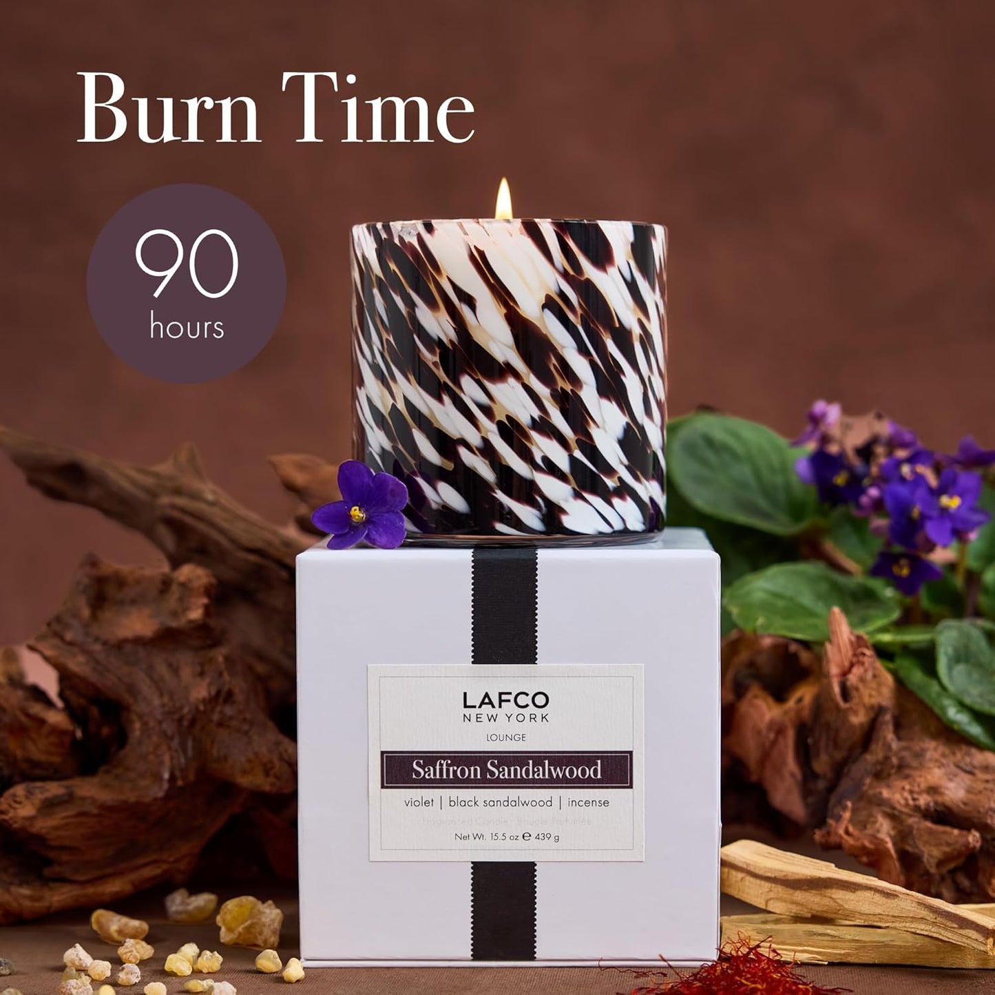 LAFCO New York Signature Fall Candle, Saffron Sandalwood - 15.5 oz - 90-Hour Burn Time - Reusable, Hand Blown Glass Vessel - Made in The USA