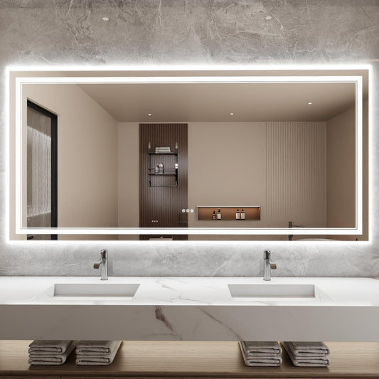 Bathroom Mirror with Lights 40"X84" with Front Light and Backlit, Tempered Glass, Wall Mount Horizontal/Vertical, Stepless Dimmable, 3 Colors, Anti Fog, Bathroom Memory LED Mirror