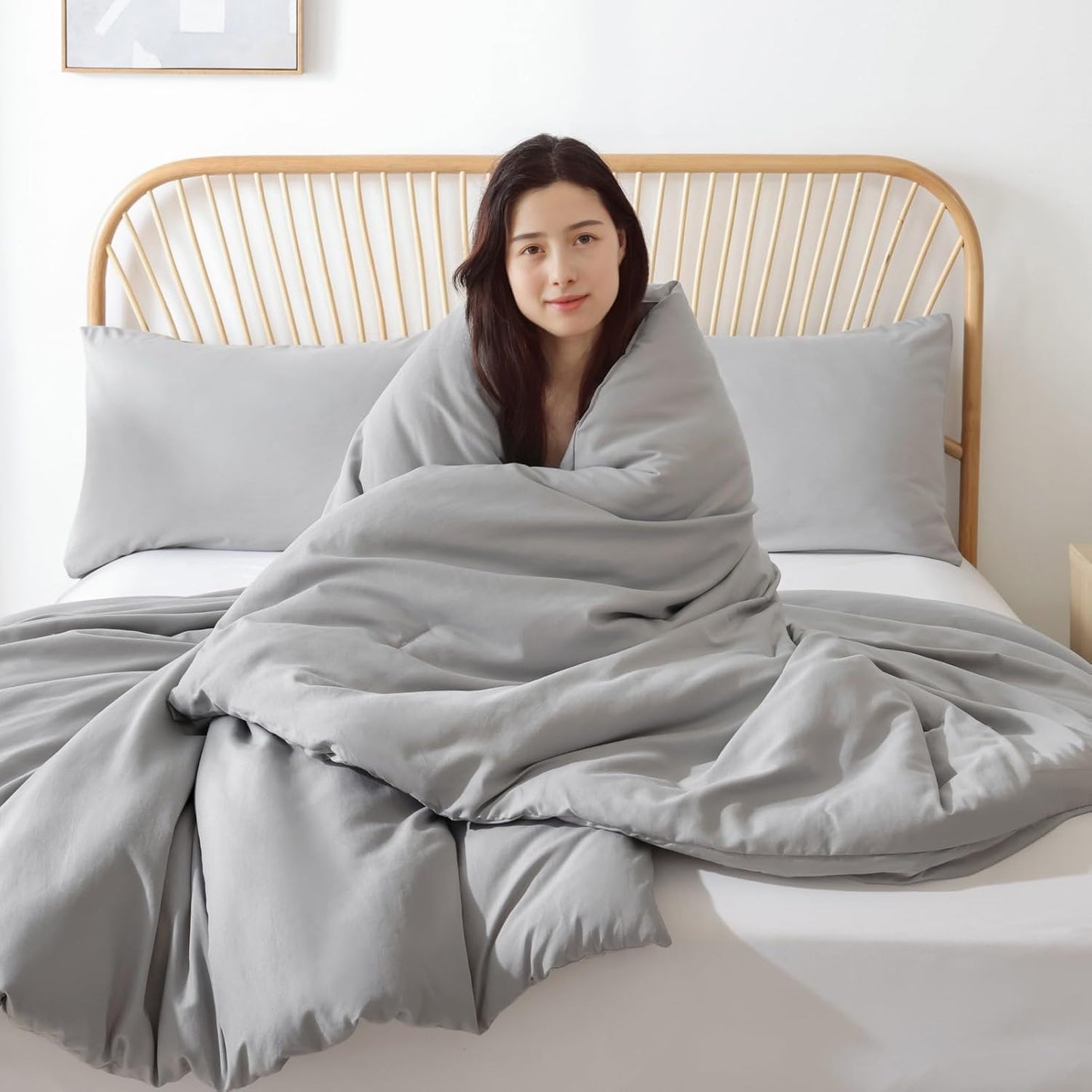 ROSGONIA King Size Comforter Set Grey, 3pcs King Comforter Set (1 Gray Comforter & 2 Pillowcases) All Season Soft Lightweight Bedspread Blanket Quilt