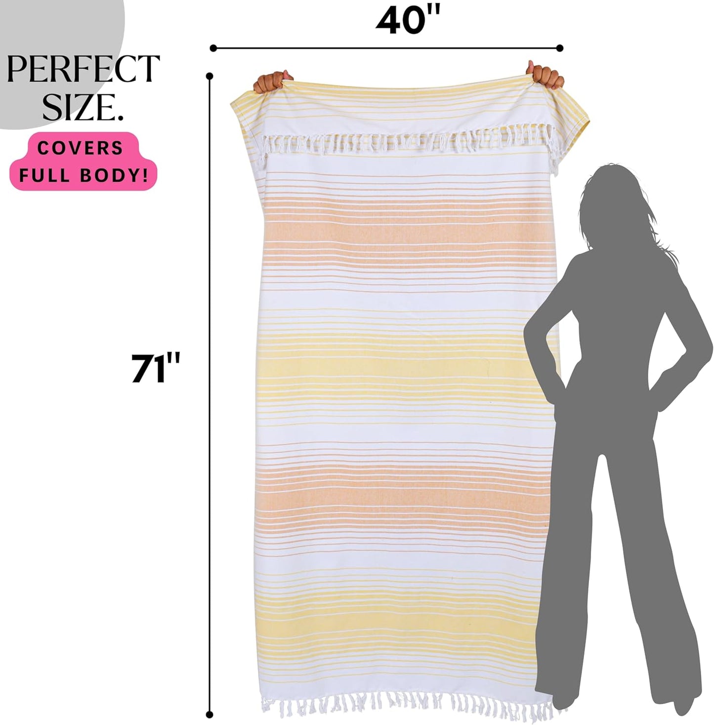Native Fab 100% Cotton Peshtemal Turkish Bath and Beach Towels Set of 2, Large 40x71 Travel Sarong Gym Pool Spa Towels, Ultra Soft Quick Dry Absorbent Fouta Hammam Peshtemal Towels Yellow