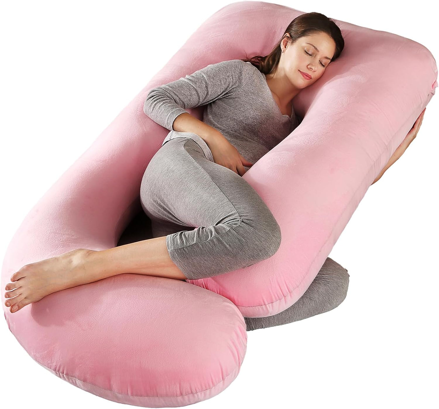 BATTOP Pregnancy Pillows for Sleeping- Ultra Soft Full Body Maternity Pillow, U-Shaped Pregnancy Pillow for Side Sleepers with Removable Cover, Supports Back, HIPS, Belly & Legs (Pale Pink)