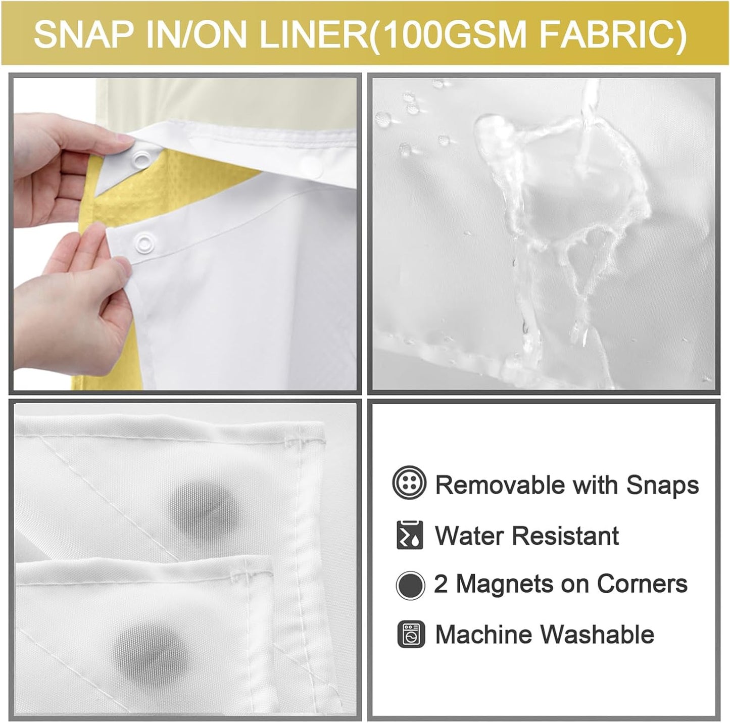 YellyHommy No Hook Shower Curtain with Snap in Liner Set Less Time Yellow Waffle Shower Curtain for Bathroom 75" L x 72" W Yellow