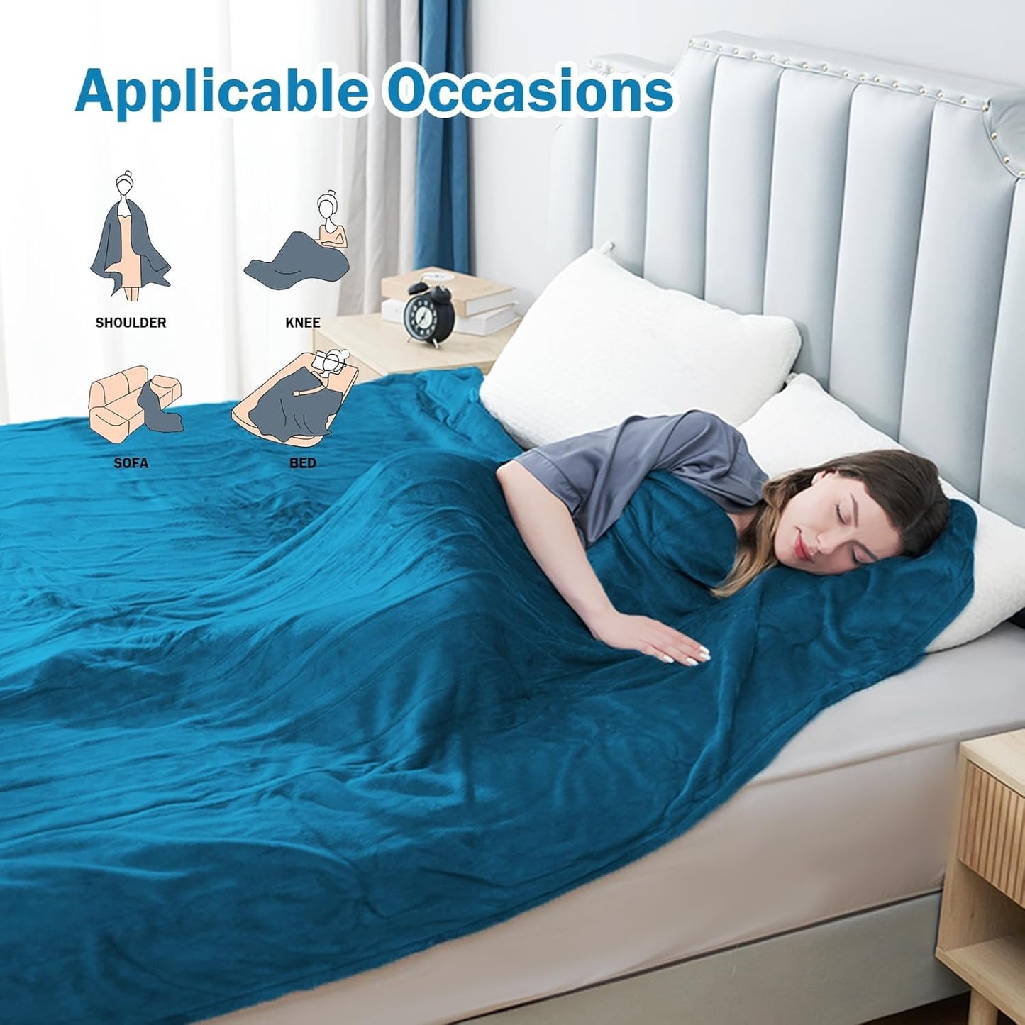 Electric Heated Blanket Twin Size 62”x84”,Soft Warmth Cozy with 5 Heating Settings 10 Hours Auto-Off, One Touch Operation, Machine Washable, Teal/Blue Green