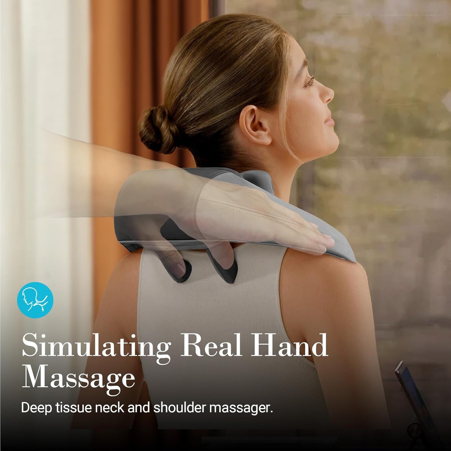 Cordless Neck and Shoulder Massager - Shiatsu Back Massager for Pain Relief Deep Tissue, Electric Rechargeable Cervical Massager with Heat