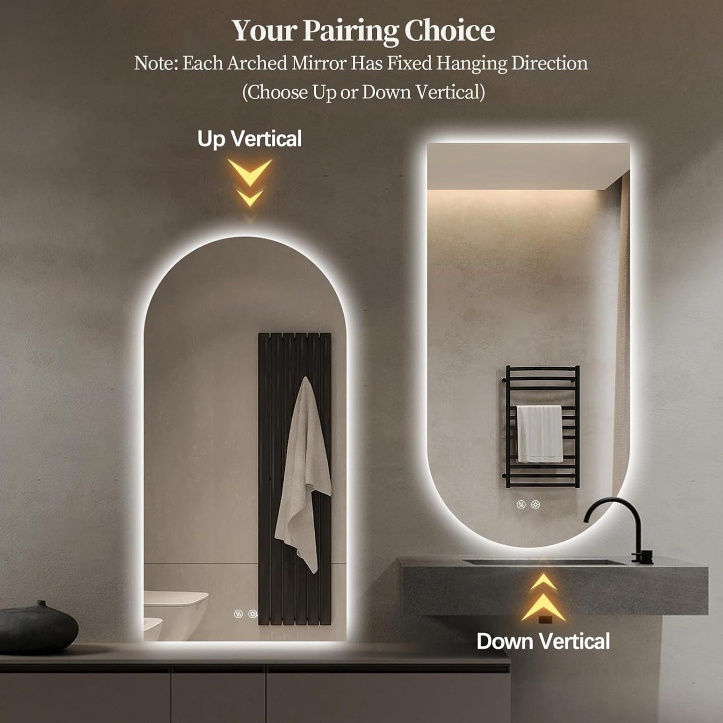 Arched LED Bathroom Mirror, 48"x24" Arch Framless Backlit Mirror with Lights Anti-Fog Dimmable Smart Frameless 3-Color Lighted Vanity Mirror Memory Waterproof, UL Listed, Vertical-Inverted