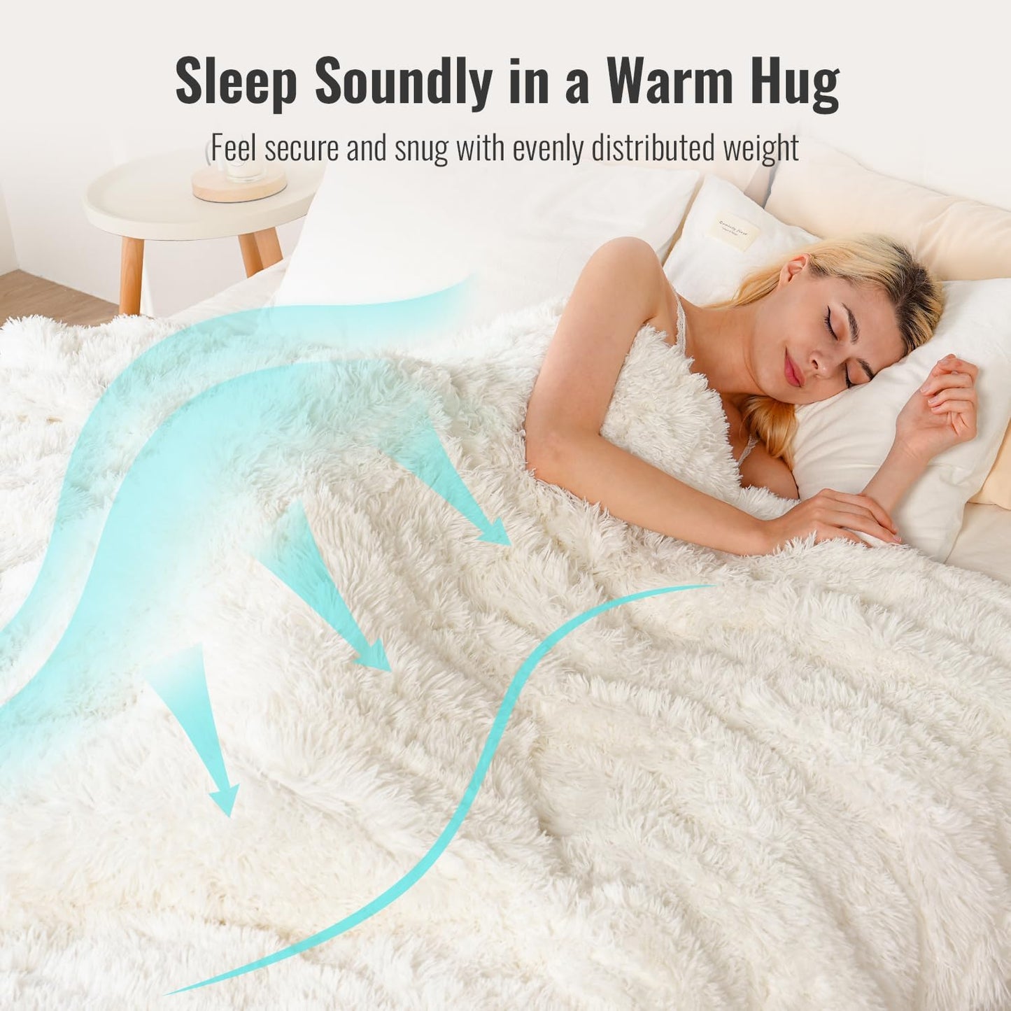 Uttermara Faux Fur Weighted Blanket 20lbs, Super Soft Plush Fleece and Cozy Sherpa Reverse, Shaggy Long Fur Throw Blankets 60"x80" Cream