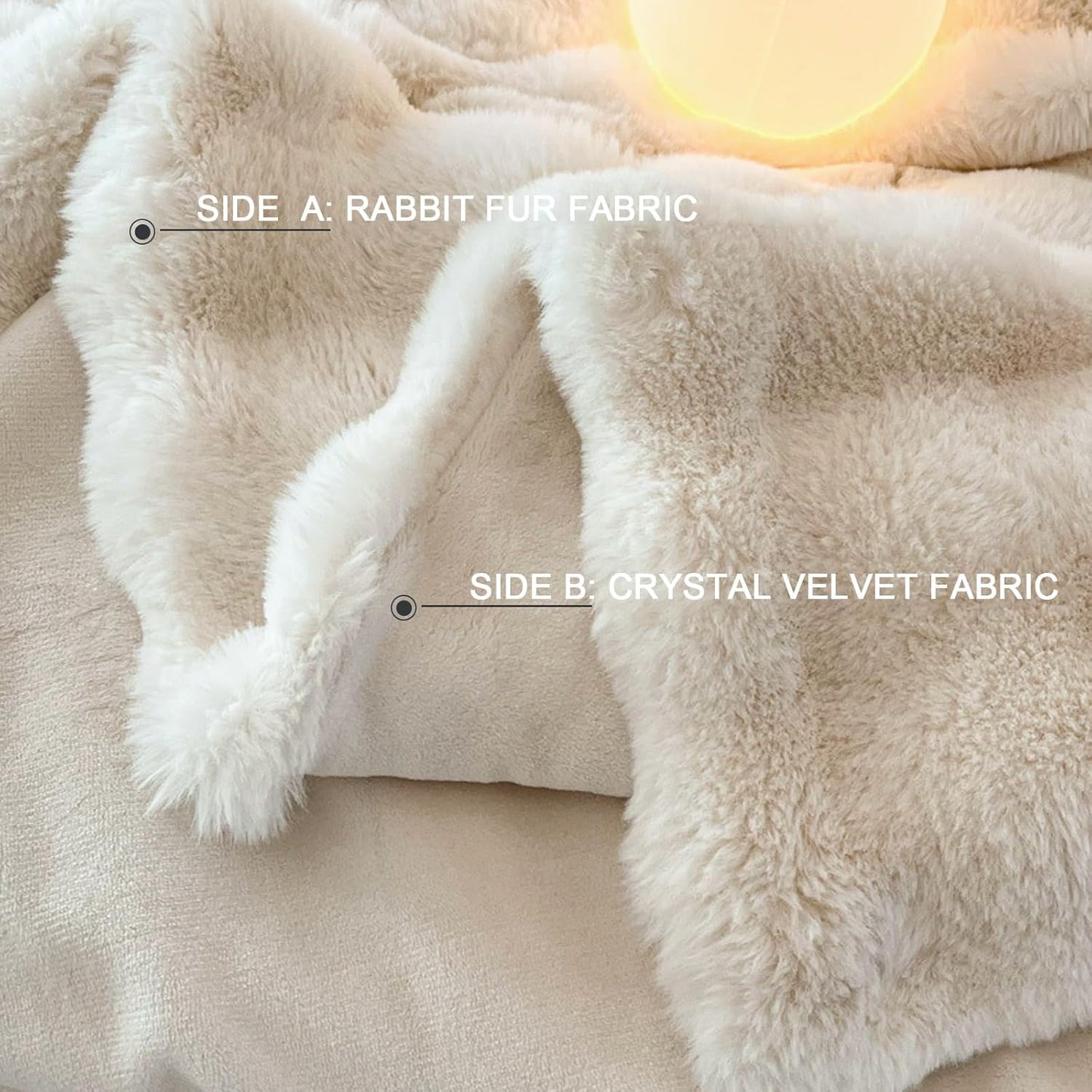 Faux Rabbit Fur Throw Blanket, Luxury Soft Warm Bubble Blanket for Bed, Couch, Sofa, Beige, 50" X 60"