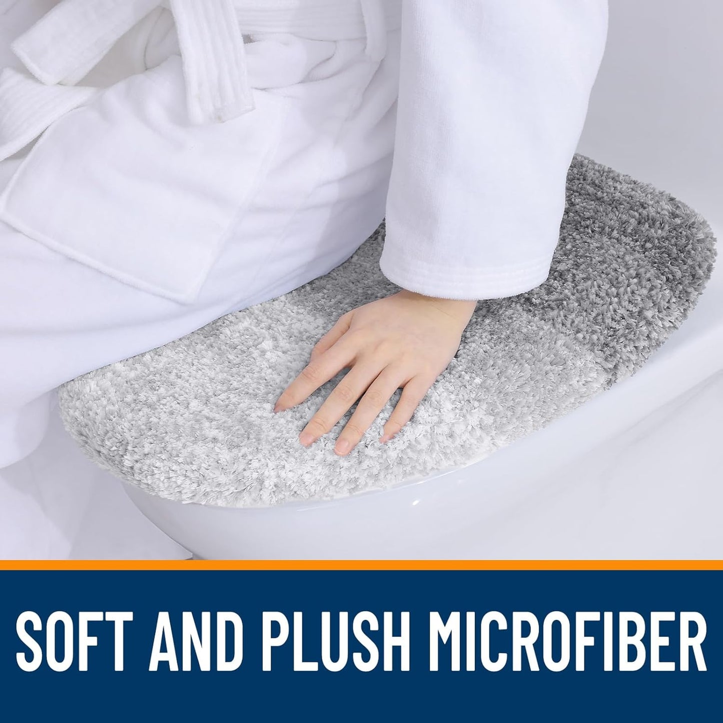 OLANLY Soft Microfiber Bathroom Toilet Lid Cover, Machine Washable Covers, 17.5x15, Stays in Place Rubber Backing, Fits Most Round, Elongated and Oblong Lids, Accessories Decor, Light Gray