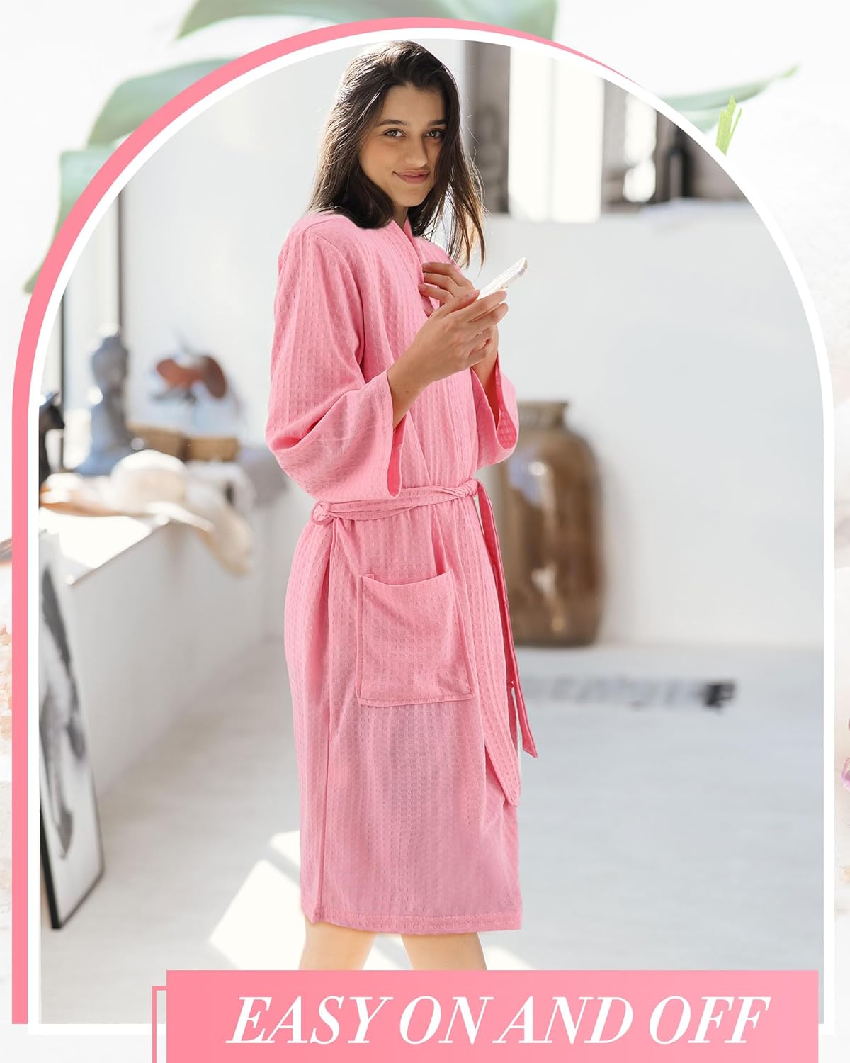 6 Pcs Women's Waffle Robes Spa Bath Robe Bulk Commercial Lightweight Thin Soft for Shower House Party