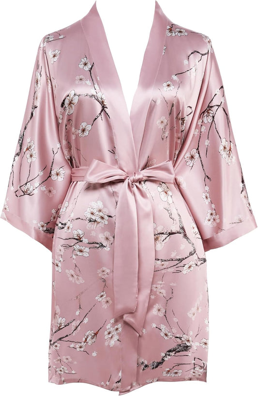 BABEYOND Short Kimono Bath Robe Blouse Satin Silky Kimono Cover Up Loose Cardigan Sleepwear Wedding Robe