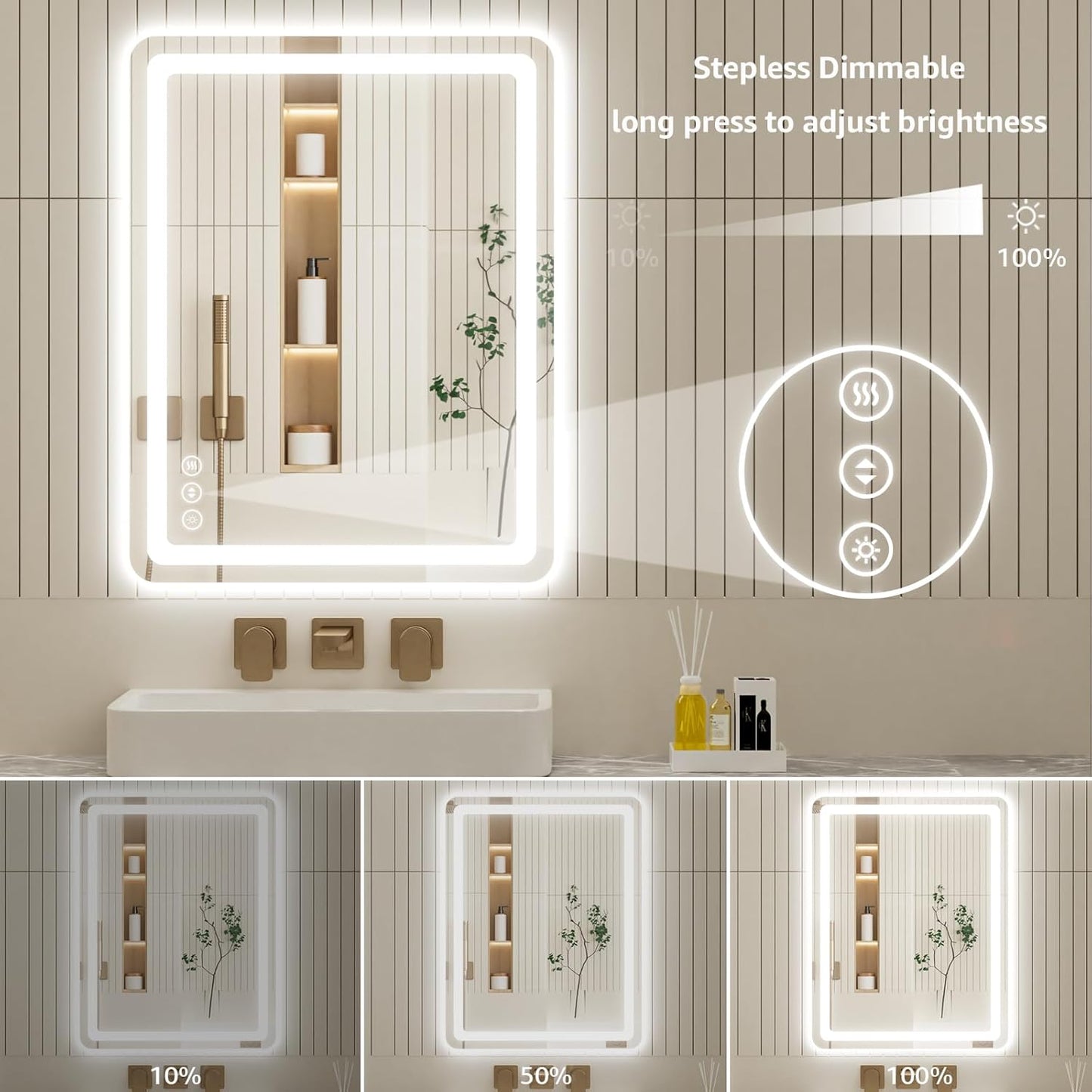 40" x 36" Led Bathroom Mirror with Lights, Anti-Fog & Tri-Color Lighting - Wall Mounted Shaving Mirror with Touch Sensor, Waterproof & Smart LED Vanity Mirror,Tempered Glass, Dimmable Smart Mirror