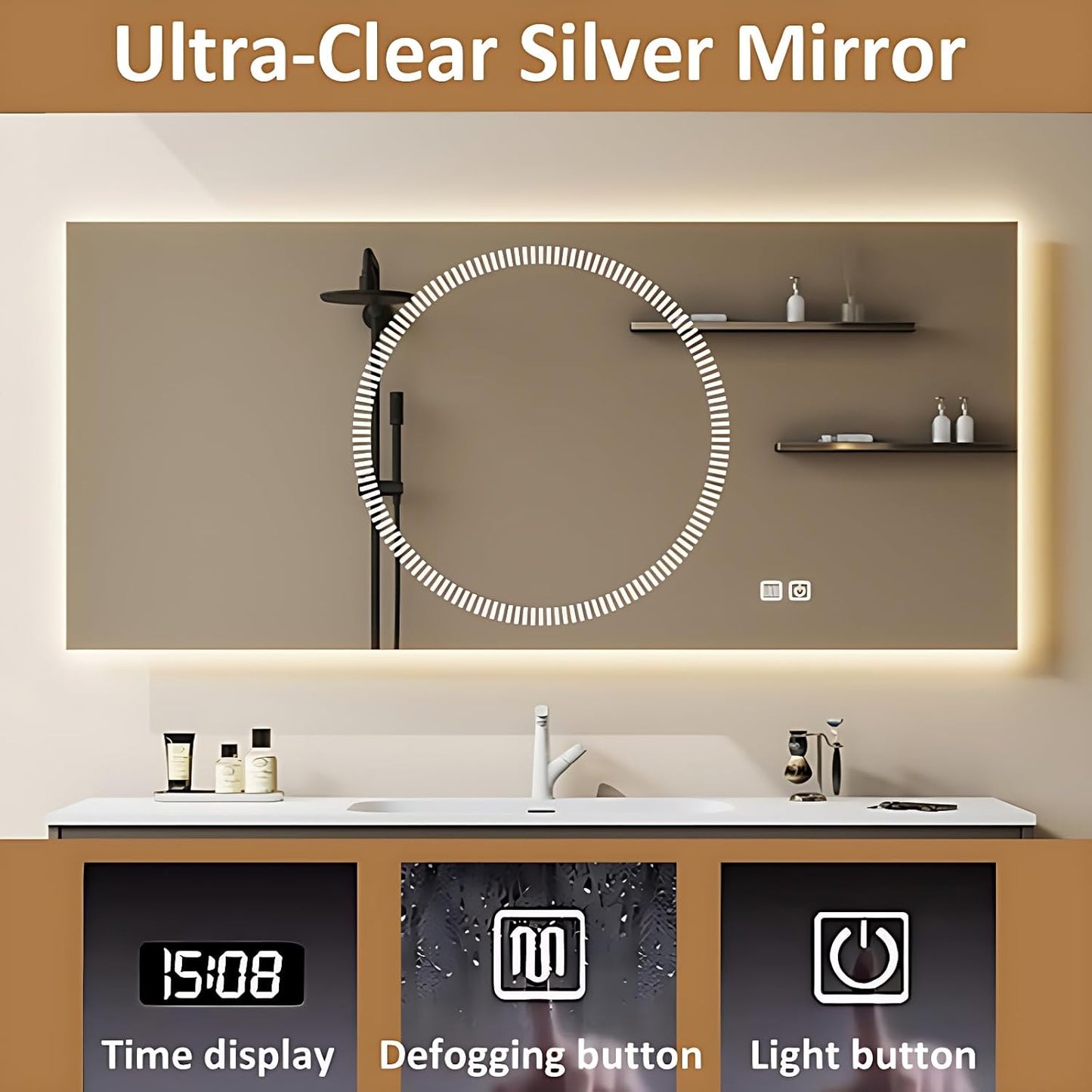 Solid Wood Bathroom Vanity Set - Wall Mounted Bathroom Cabinet with Light, Mirror with Light & Defog, Exquisite Accessories (Mirror Style, 24'')