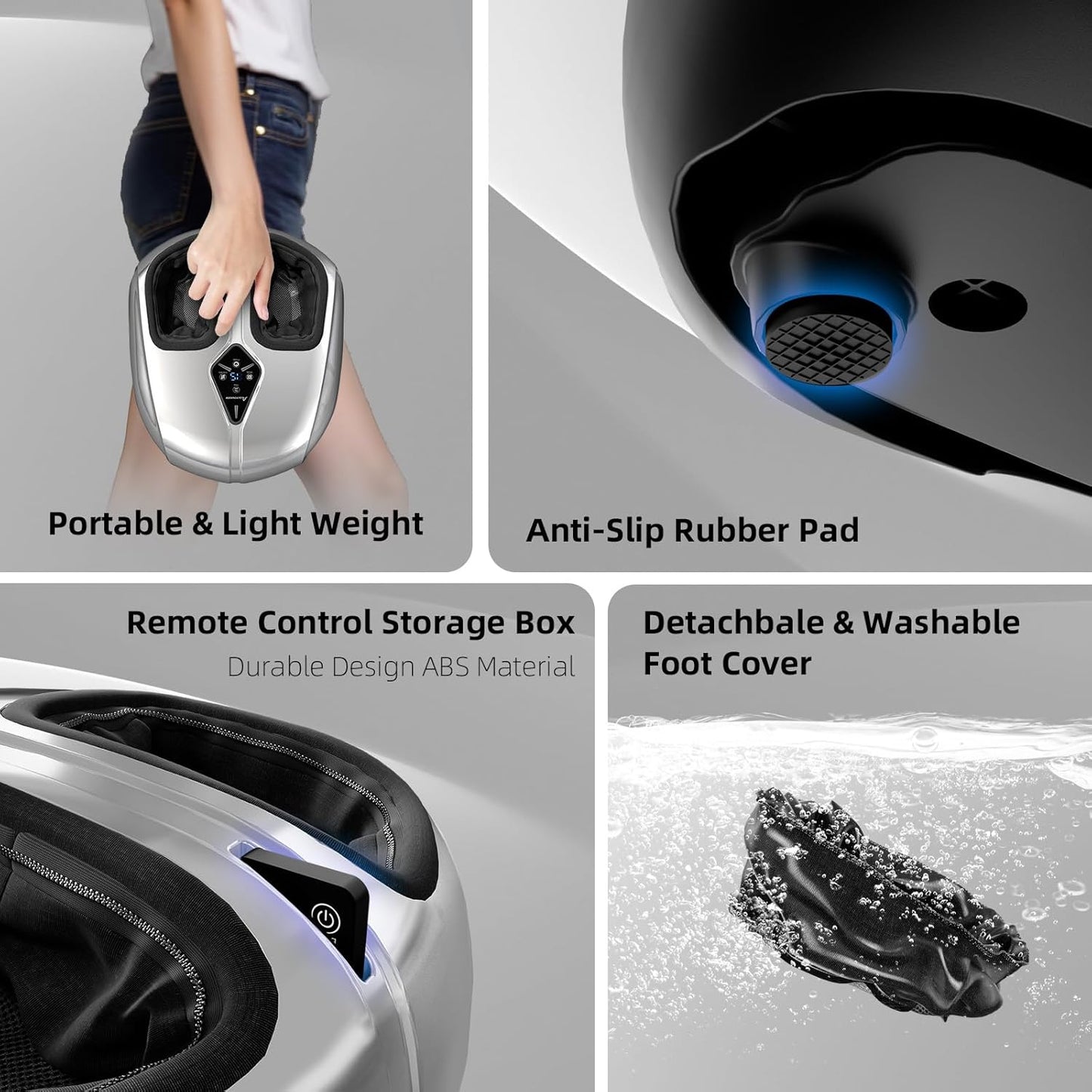 Shiatsu Foot Massager with Heat,Vibration,Air Compression and Deep Kneading for Plantar Fasciitis, Neuropathy,Improve Foot Wellness,Gifts for Women & Men（Silver）