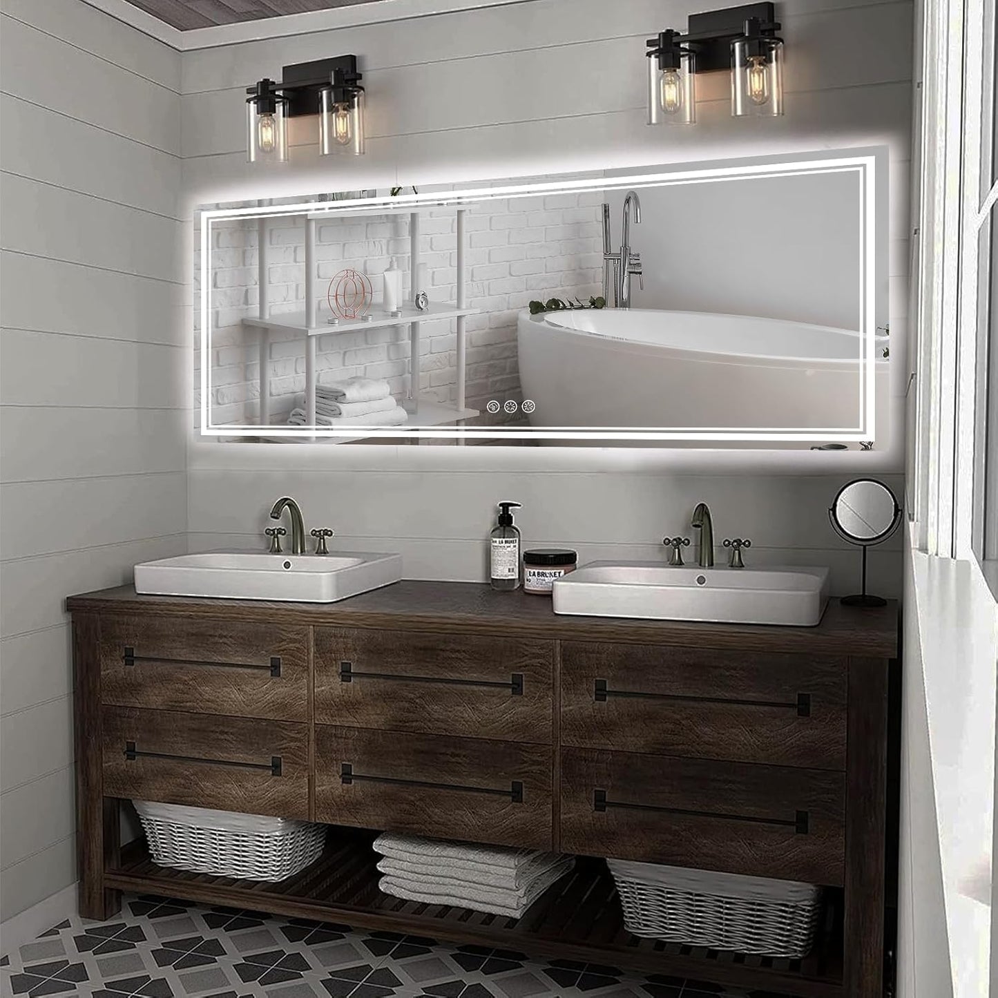 84x40 Inch LED Bathroom Mirror with Frontlit & Backlit（Independent Control）, Lighted Mirror for Bathroom Wall with 3-Color Dimmable & Anti-Fog, Vanity Mirror with Lights