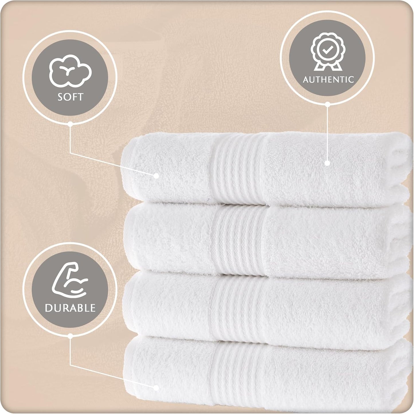 MAURA Basics Hand Towels for Bathroom with Hanging Hook Loops. Soft, Durable, Long Lasting and Absorbent Hand Towel Sets for Bathroom, American Standard Size 16"x28", White