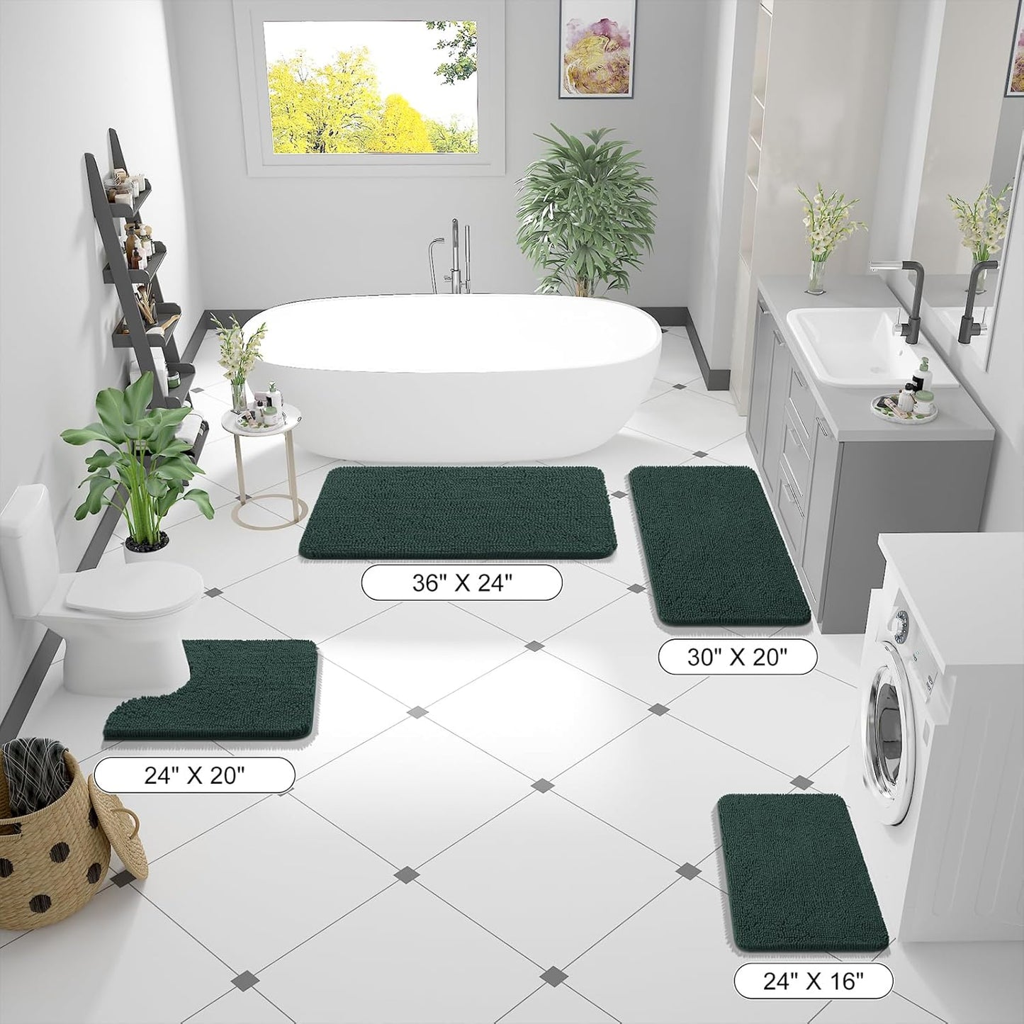 OLANLY Bathroom Rugs 70x46, Extra Soft Absorbent Chenille Bath Rugs, Rubber Backing Quick Dry, Machine Washable Bath Mats for Bathroom Floor, Tub and Shower, Home Decor Accessories, Blackish Green
