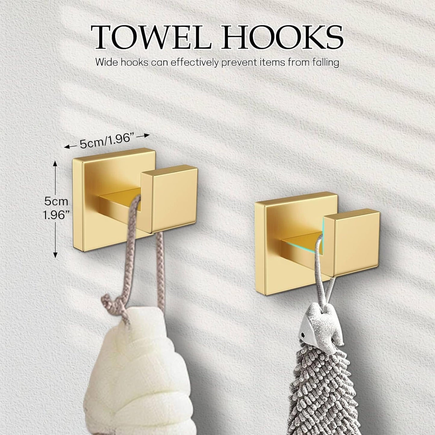 Brushed Gold Bathroom Hardware Set,5-Piece Gold Towel Bar Set Stainless Steel Towel Holder Set 16 Inch Towel Bar Towel Rack Set for Bathroom,Wall Mounted
