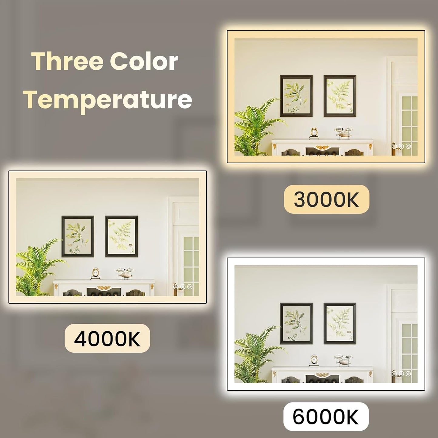 WTTY 40"X30" LED Bathroom Mirror with Black Frame, Bathroom Vanity Mirror with Lights for Wall, Front Light and Backlit, Anti-Fog, Dimmable, 3 Colors, Shatterproof, Memory, Horizontal/Vertical