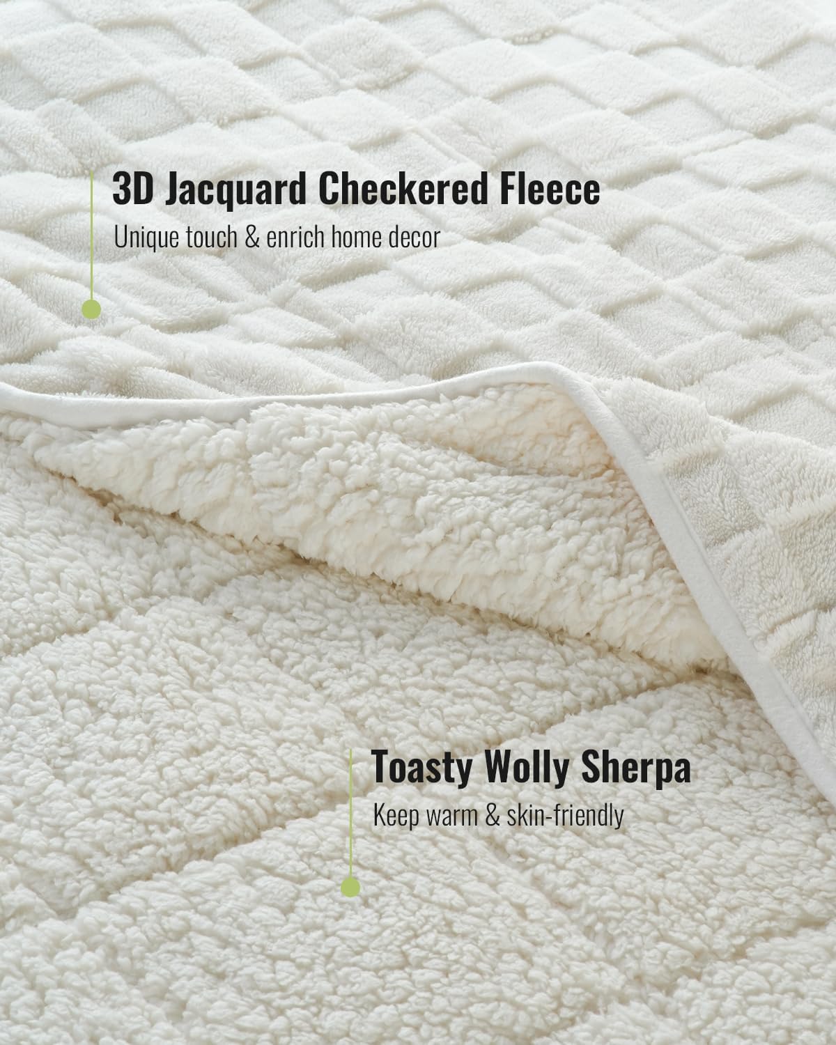 Uttermara Weighted Blankets for Adults Full Size(15lbs, 48" x 72", Cream White), 3D Jacquard Checkered Warm Sherpa Heavy Blanket, Soft Fuzzy Weighted Blankets for Couch Bed Sofa