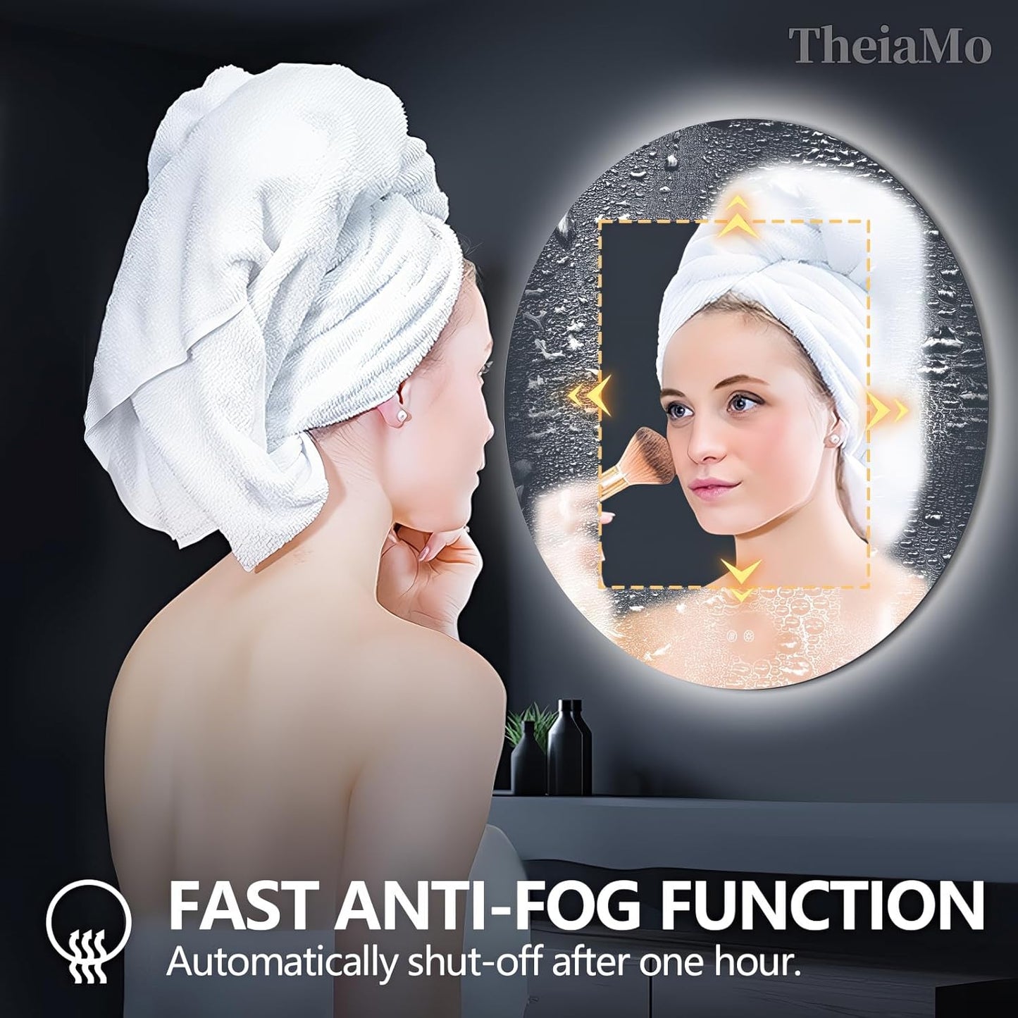 Round LED Mirror for Bathroom, 40" Circle Frameless Backlit Mirror with Lights, Wall Mounted Vanity Mirror, 3 Colors, Dimmable, Anti-Fog, IP65 Waterproof, Memory Function, UL Listed