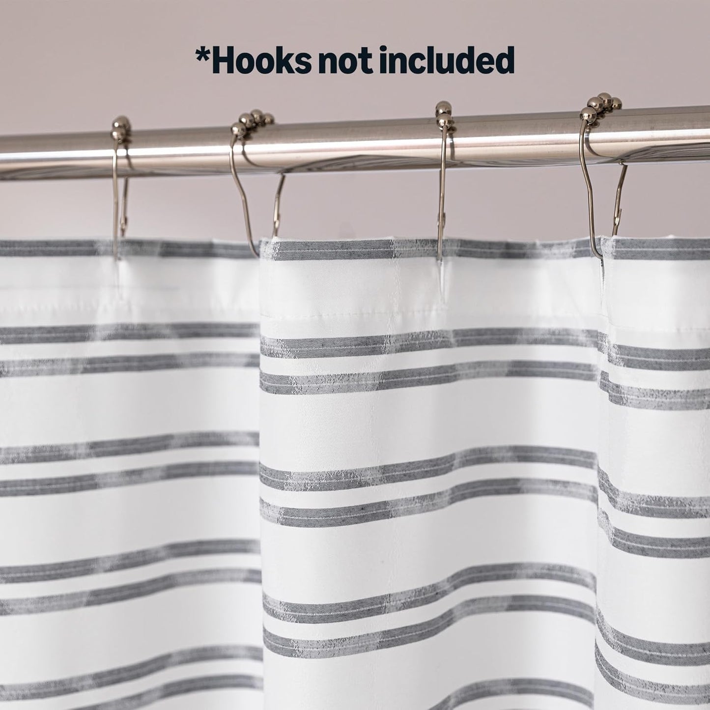 Amazon Basics Geometric Jacquard Fabric Shower Curtain for Bathroom, Lightweight, Waterproof and Washable, 72" W x 74" L, Grey Striped