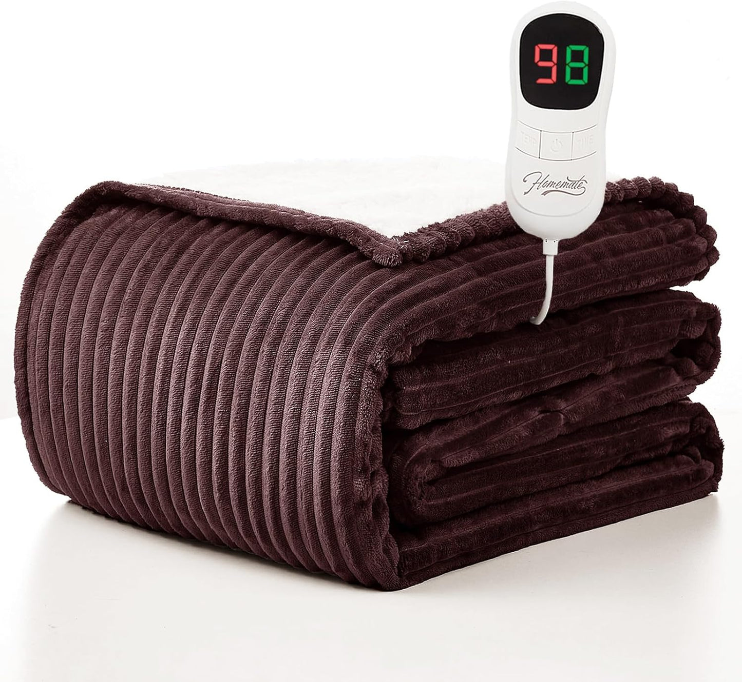 Homemate Electric Heated Blanket Twin Size - 62"x84" Heating Blanket Twin Size 1/2/4/6/8 Hours Auto-Off 10 Heat Level Over-Heat Protection Soft Flannel Sherpa ETL Certification