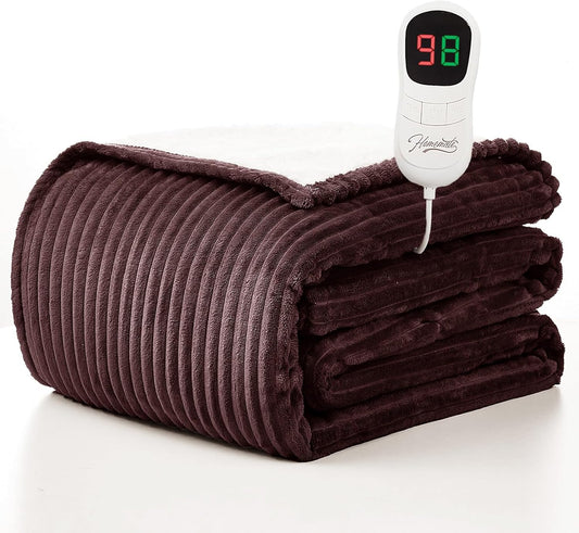 Homemate Electric Heated Blanket Twin Size - 62"x84" Heating Blanket Twin Size 1/2/4/6/8 Hours Auto-Off 10 Heat Level Over-Heat Protection Soft Flannel Sherpa ETL Certification