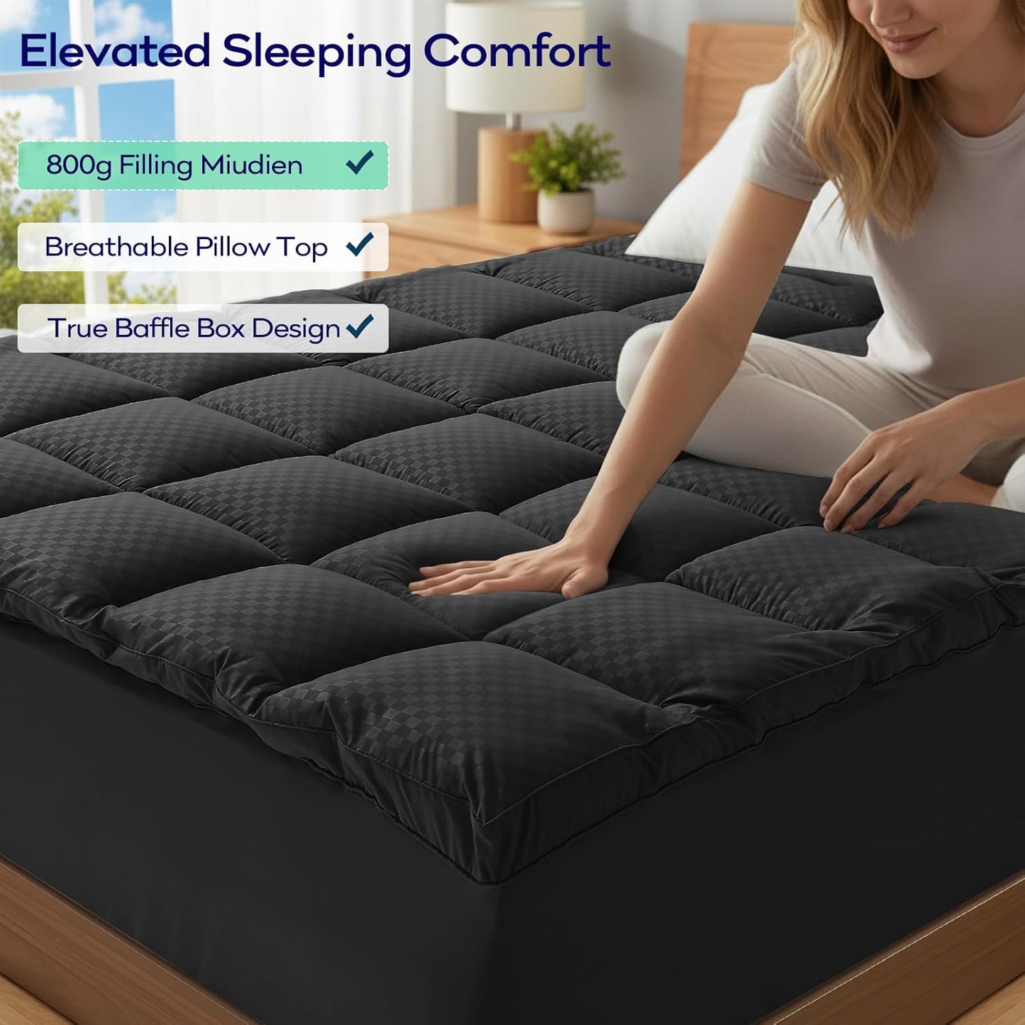 OLANLY Dual-Layer 4 Inch King Size Memory Foam Mattress Topper for Back Pain, 2 Inch Cooling Pillow Top Mattress Pad Cover and 2 Inch Gel Memory Foam Topper, Deep Elastic Pocket, Black