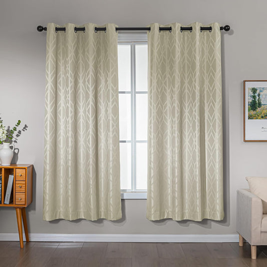 Amazon Basics Jacquard 2-Piece 100% Blackout Curtains, Living Room and Bedroom Drapes, Thermal Insulated Window Treatment, 42"x72", Beige