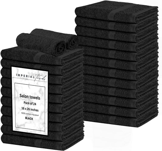 24 Pack Black Hand Towels 100% Cotton Spa Towels 16x26 inches Highly Absorbable Facial, Gym, Hair and Face Towels in Bulk Brand