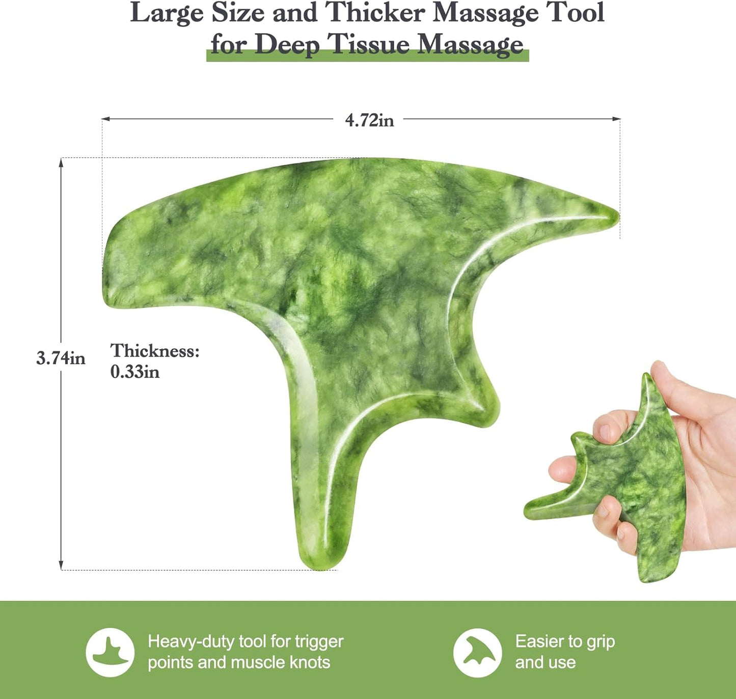 3 PCS Jade Stone Gua Sha Massage Tool Large Guasha Board with Handle Muscle Scraping Massage Tools Body Sculpting Anti Cellulite Spa Acupuncture Tools,Full Body Deep Tissue Massage