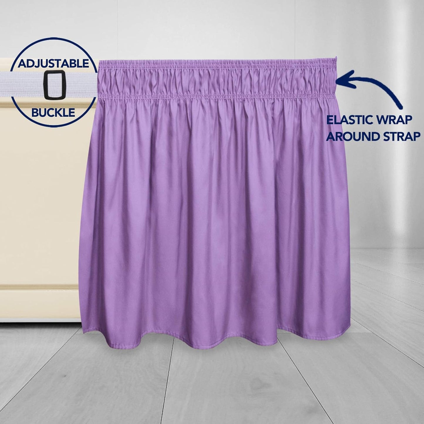 PureFit Wrap Around Ruffled Bed Skirt with Adjustable Elastic Belt - 14 Inch Drop Easy to Put On, Wrinkle Free Bedskirt Dust Ruffles, Bed Frame Cover for Twin, Twin XL and Full Size Beds, Lavender