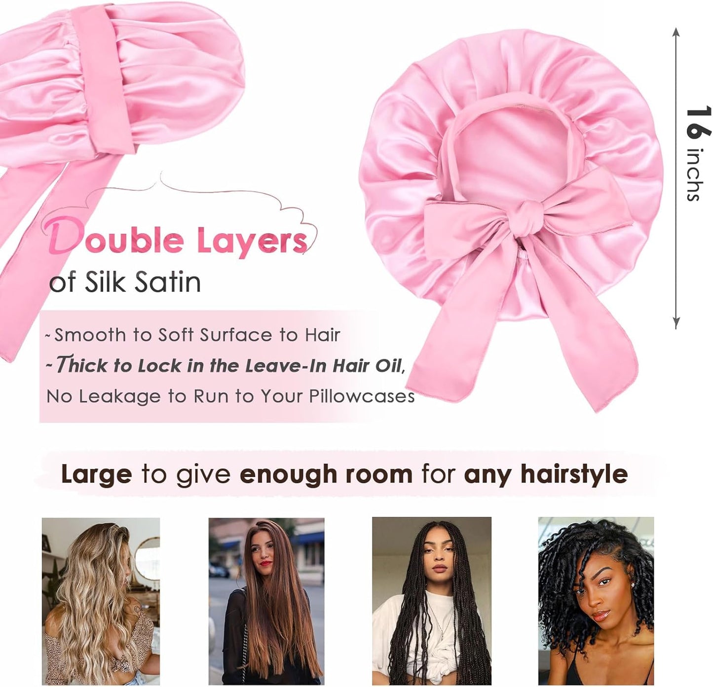 YANIBEST Silk Bonnet for Sleeping Women Adjustable Double Layer Satin Bonnet Reduce Friction Prevent Frizz Natural Curly Hair