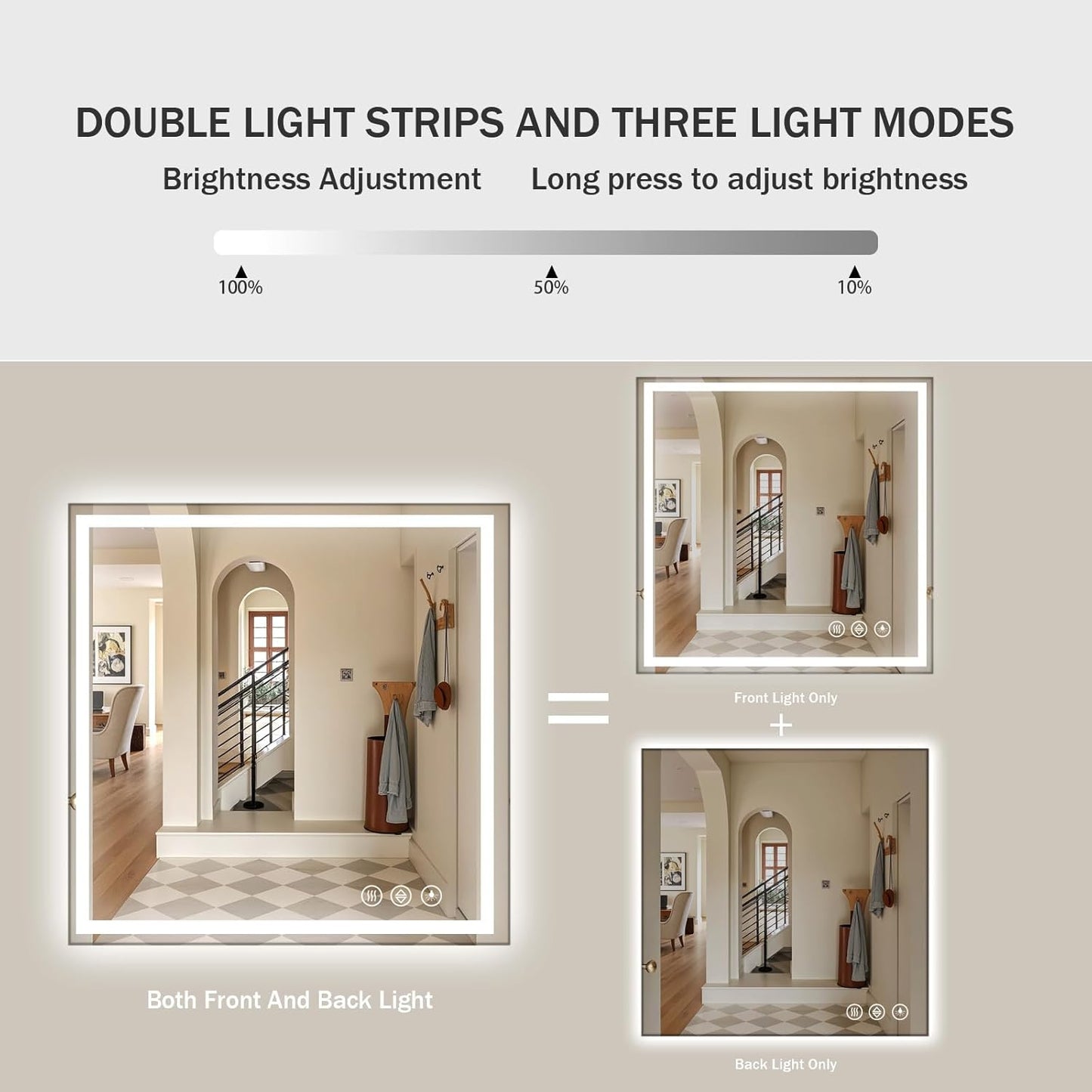 Koonmi Home Gym Mirror, 47"x47" Heavy Duty Large Seamless Tempered Glass Wall Mirrors with LED Lights for Gym, Workout, Yoga, Fitness, Dance Studio, Home, Exercise Room, Bathroom
