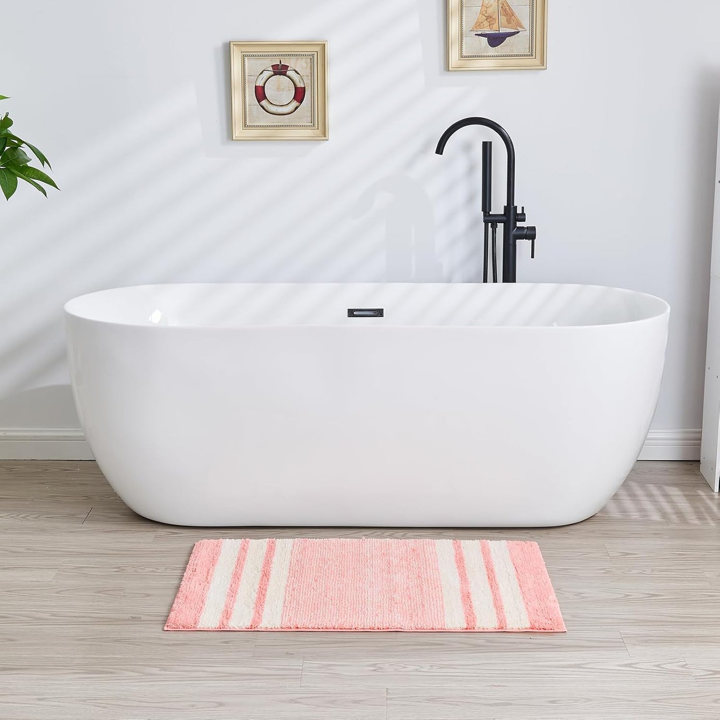 CozeCube Bath mats for Bathroom Non Slip, Fluffy Absorbent Microfiber Bath mat Washable, Aesthetic Bathroom Rugs, Cute Blossom Pink Striped Bath mat, Blossom Pink, 32" x 20"