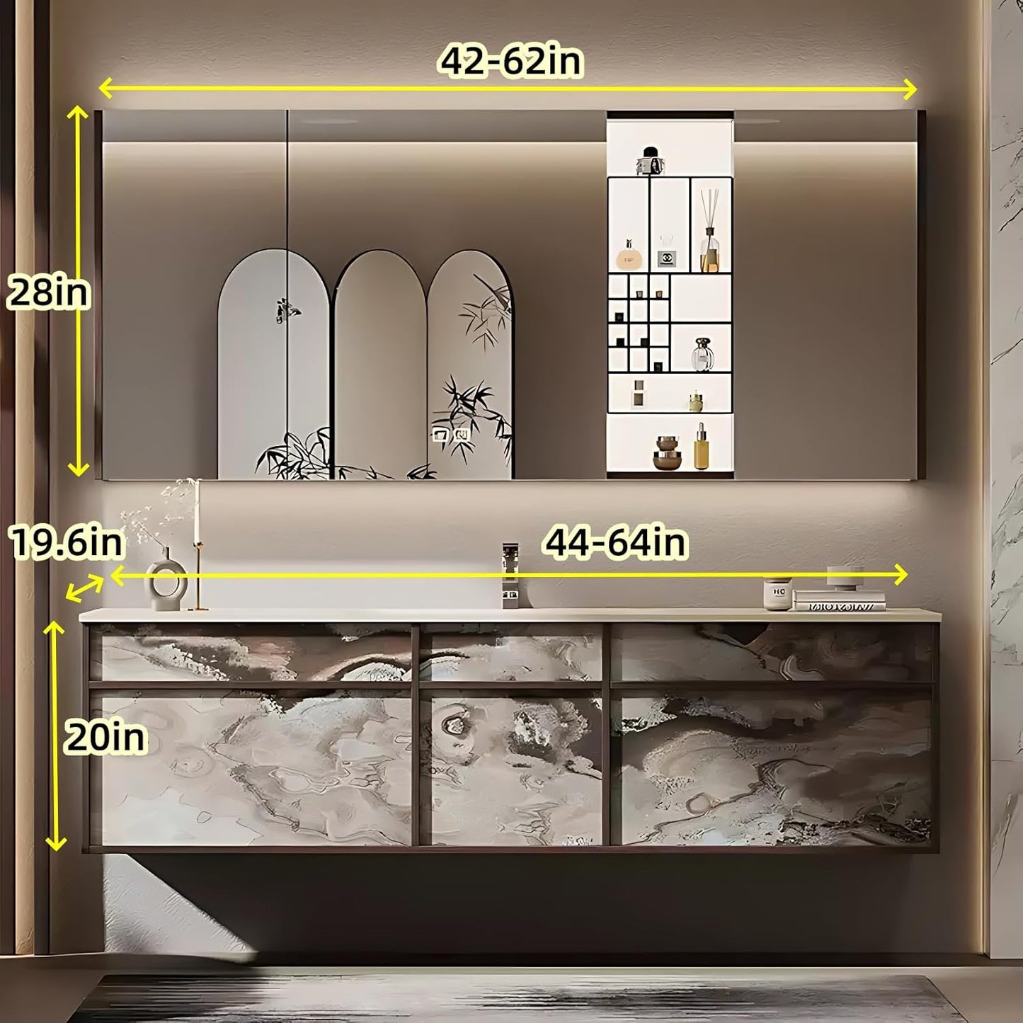 44in Bathroom Vanities Set - Bathroom Vanity with Sink, Tall Storage, Smart Defogging Mirror, Integrated Sink & 2 Large Drawer | Floating Cabinet
