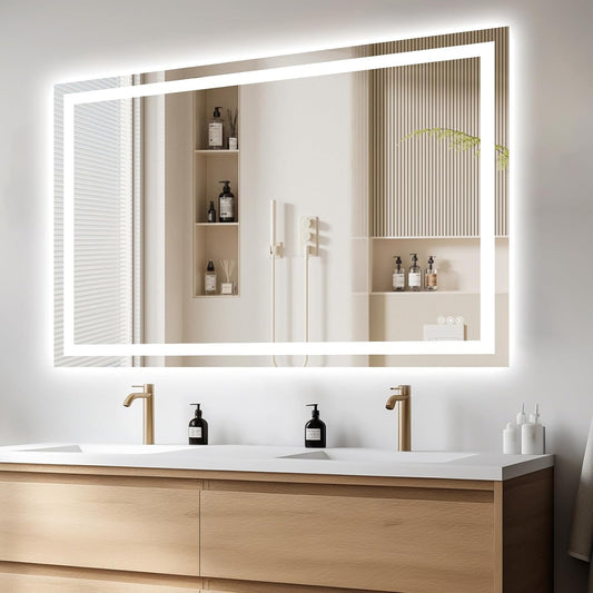 60X40 LED Bathroom Mirror with Lights, Anti-Fog, Dimmable, Backlit + Front Lit, Smart Bathroom Vanity Mirror, Memory Function, Shatterproof, Tempered Glass (Horizontal/Vertical)