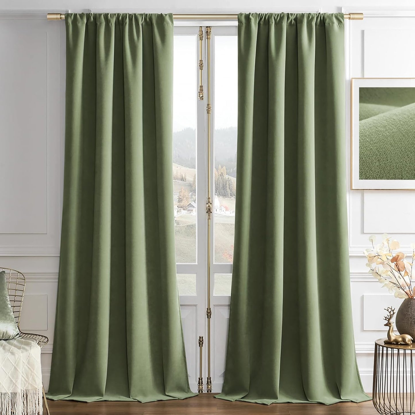Joydeco Coconut Green Velvet Curtains 90 Inches 2 Panels, Luxury Thermal Insulated Soft Green Curtains for Bedroom & Living Room, Room Darkening Velvet Drapes, Rod Pocket (52W x 90L)