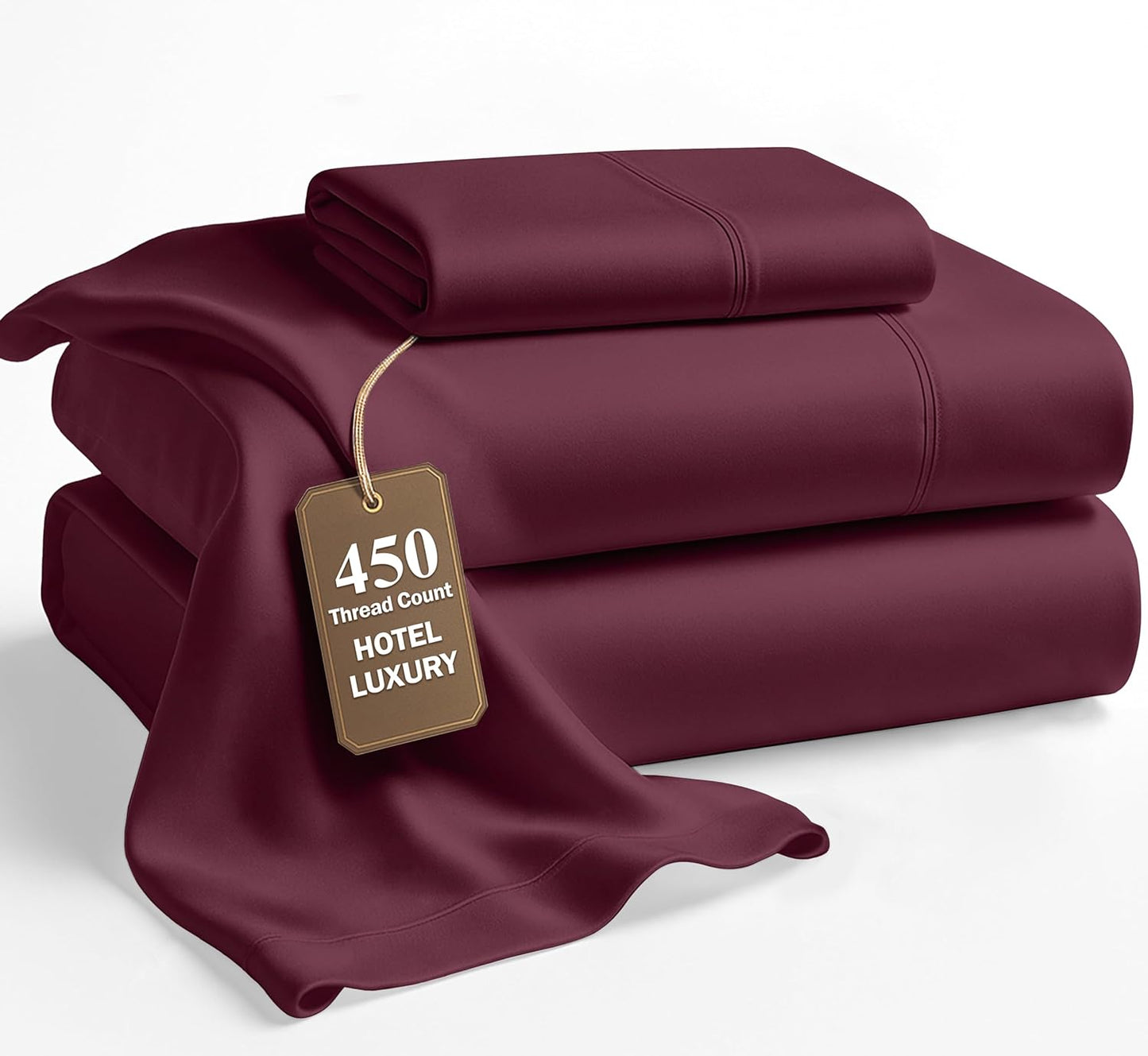 LANE LINEN 100% Cotton Twin Size Sheets Set - 3 Pieces - Ultra Soft Sateen Weave, 450 Thread Count - Breathable, Cooling, Durable, 15" Deep Pockets - Windsor Wine