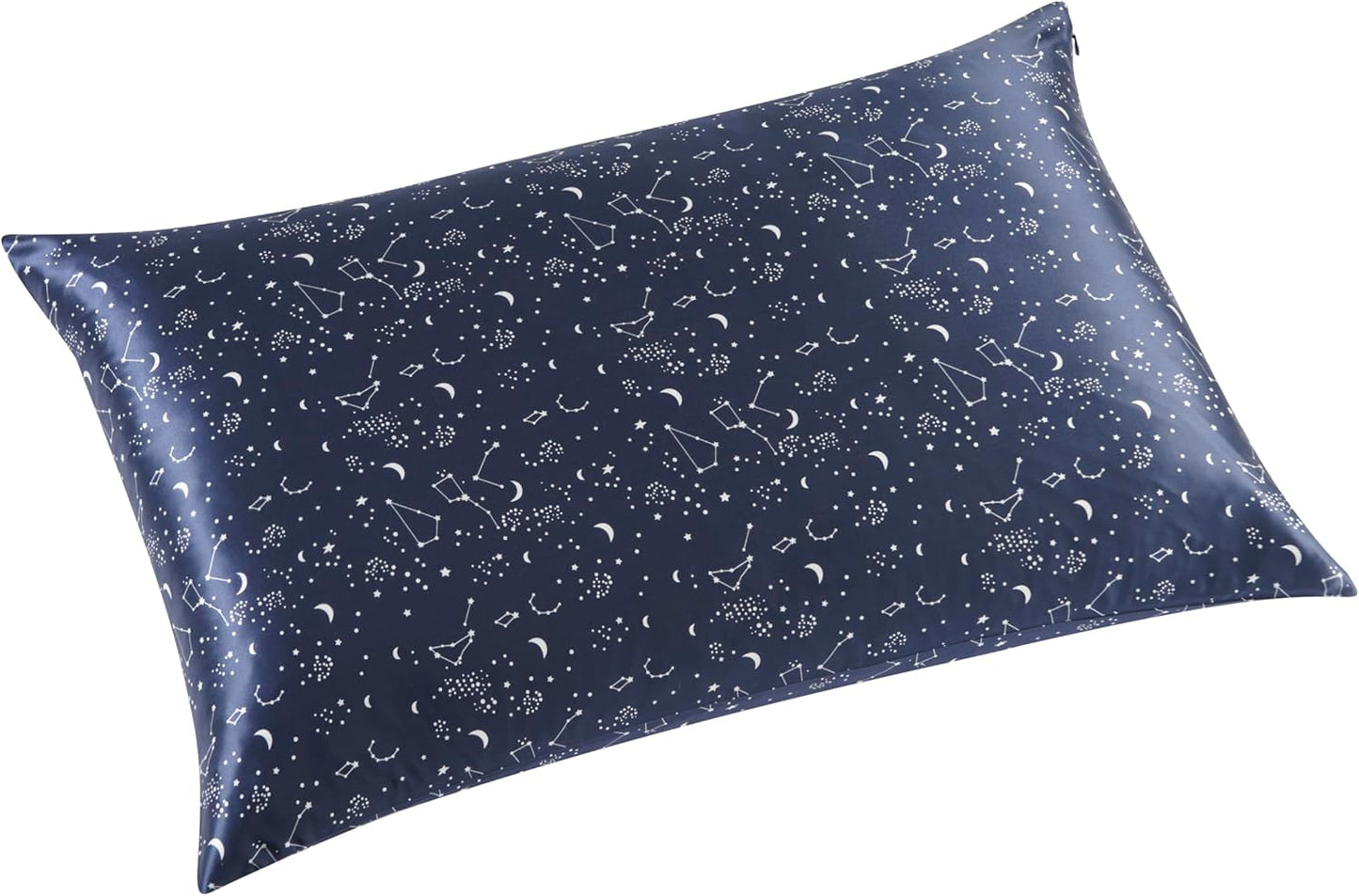 ALASKA BEAR Luxury Silk Pillowcase for Beauty Sleep, Genuine 22 Momme Mulberry Silk Pillow Case Slip for Room Decor, Navy Constellation Floral Pattern Printed, Queen Size (1pc, Gift Box)
