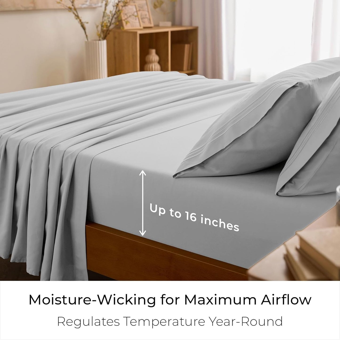 Mellanni Full Sheets Set - 4 PC Iconic Collection Bedding - Hotel Luxury, Extra Soft, Cooling Bed Sheets - Wrinkle, Fade, Stain Resistant (Full, Light Gray)