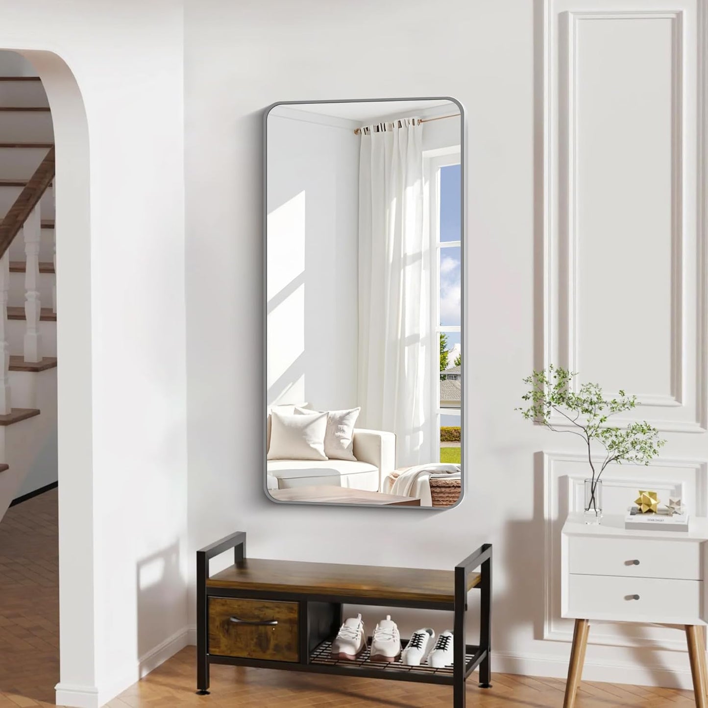 24" x 48"Bathroom Mirror, Sliver Wall Mirror with Metal Frame, Decorative Rectangular Vanity Mirror for Bedroom Bathroom Living Room Entryway (Horizontal/Vertical)