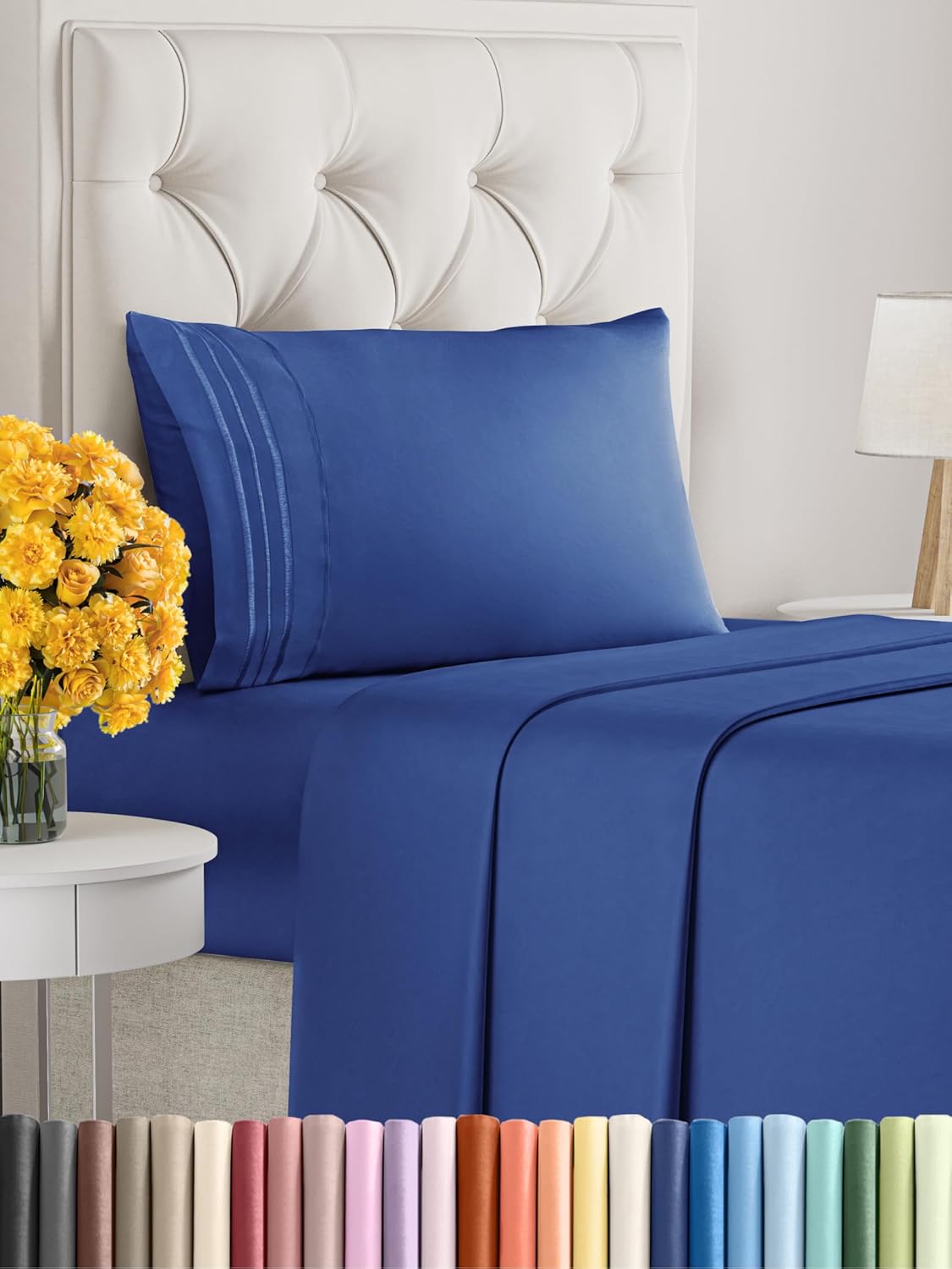 Twin Size 3 Piece Sheet Set - Extra Soft, Breathable & Cooling Sheets - Hotel Luxury Durable Bed Sheets for Women & Men - Deep Pockets, Easy-Fit & Wrinkle-Free Sheets - Cobalt Blue Oeko-Tex Bed Sheets