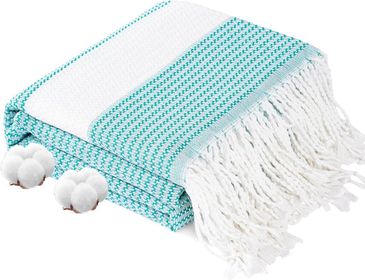 Genovega Oversized Cotton Turkish Beach Towels 74"x38" Thin Quick Dry Sand Free Pool Swim Bathing Towel Extra Large Blanket Adult Travel Essentials Accessories Must Haves Summer Vacation Green Dot