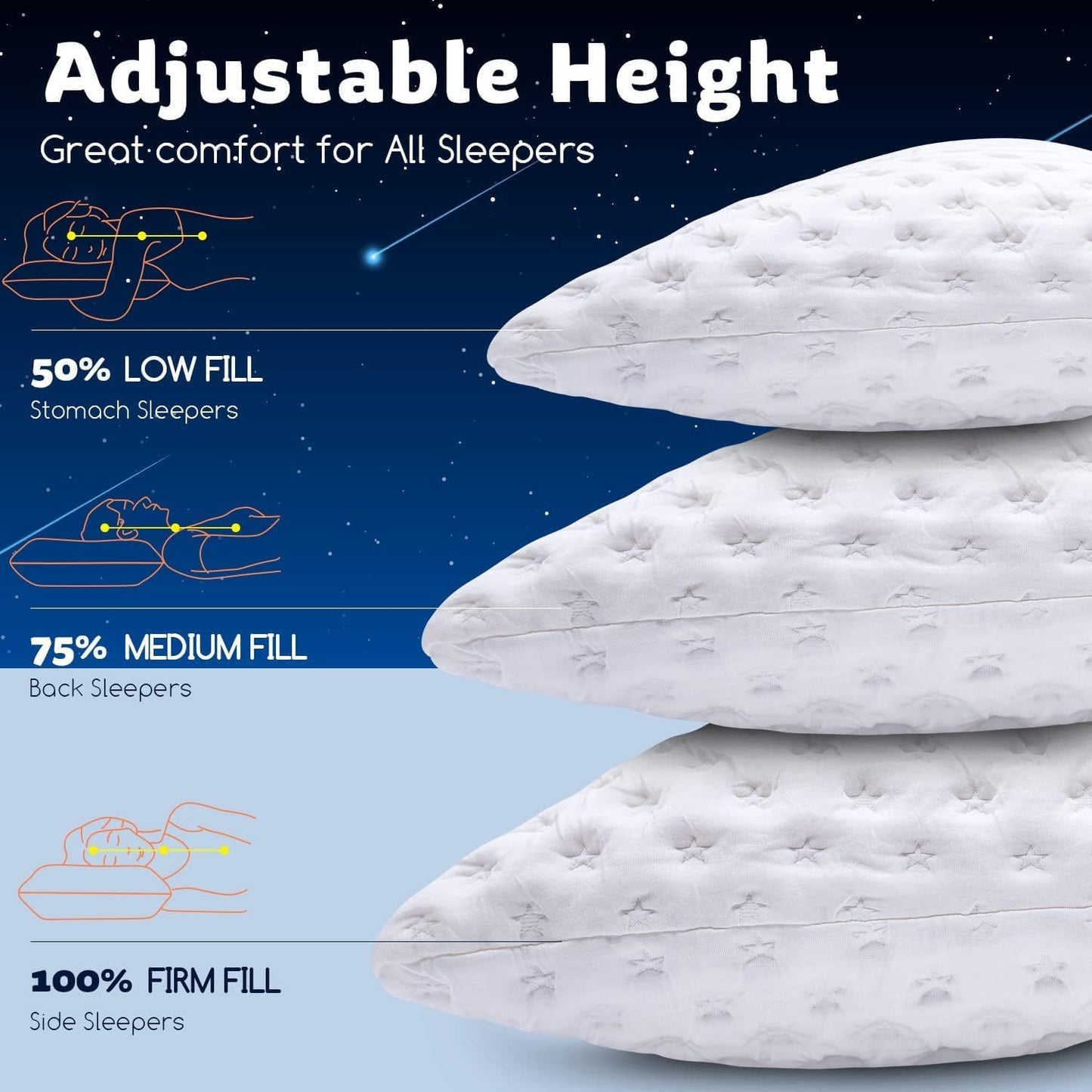 Cooling Side Sleeper Pillow for Neck and Shoulder Pain, Luxury Shredded Memory Foam Curved Bed Pillows for Sleeping Set of 1- Adjustable Queen Size- Washable Cover Crescent White&Extra Grey Pillowcase