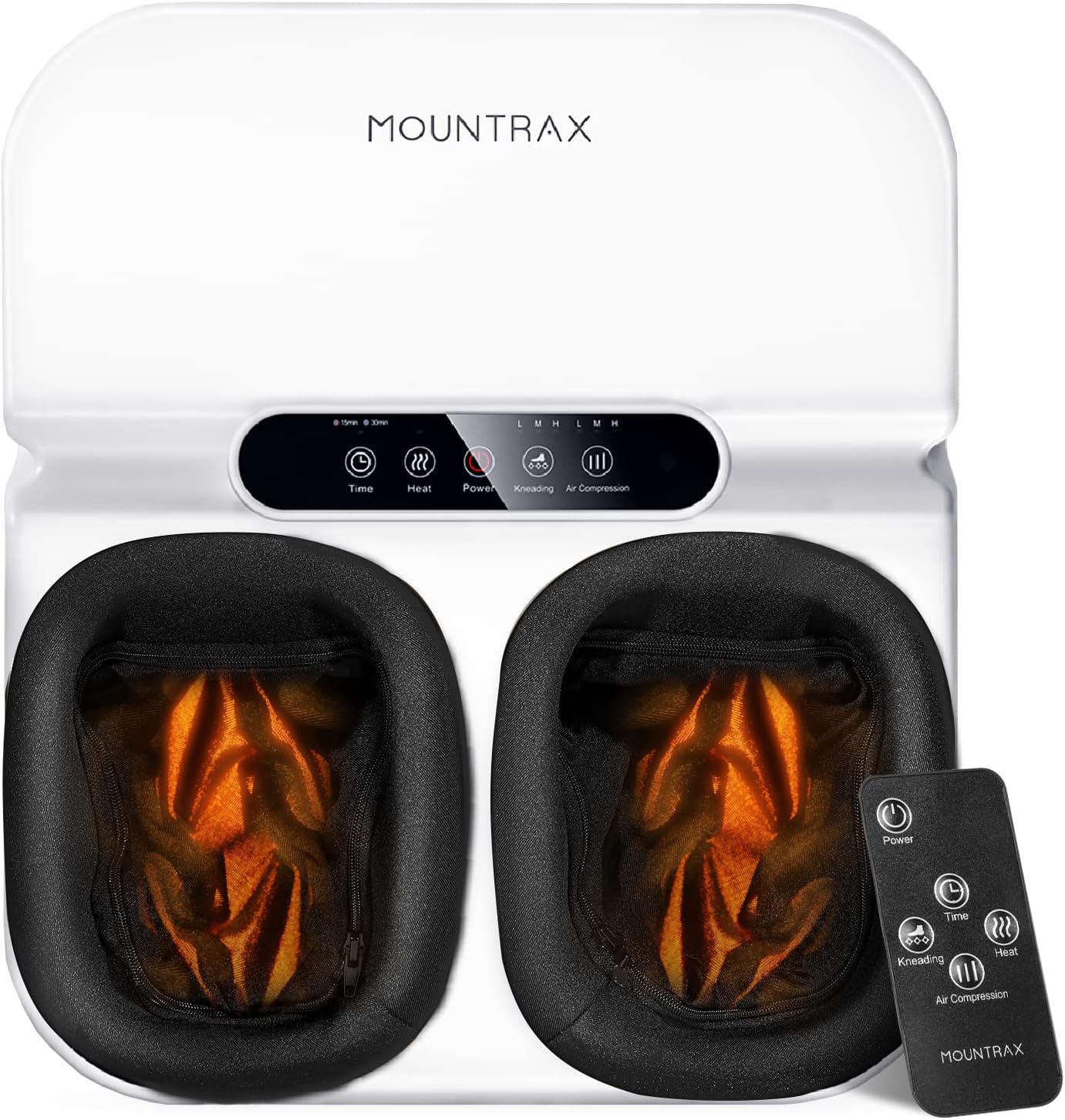 MOUNTRAX Foot Massager Machine with Heat, Foot Massager for Plantar Fasciitis, Neuropathy Pain, Shiatsu Foot Massager with Remote, Fits Feet Up to Men Size 12 (White)
