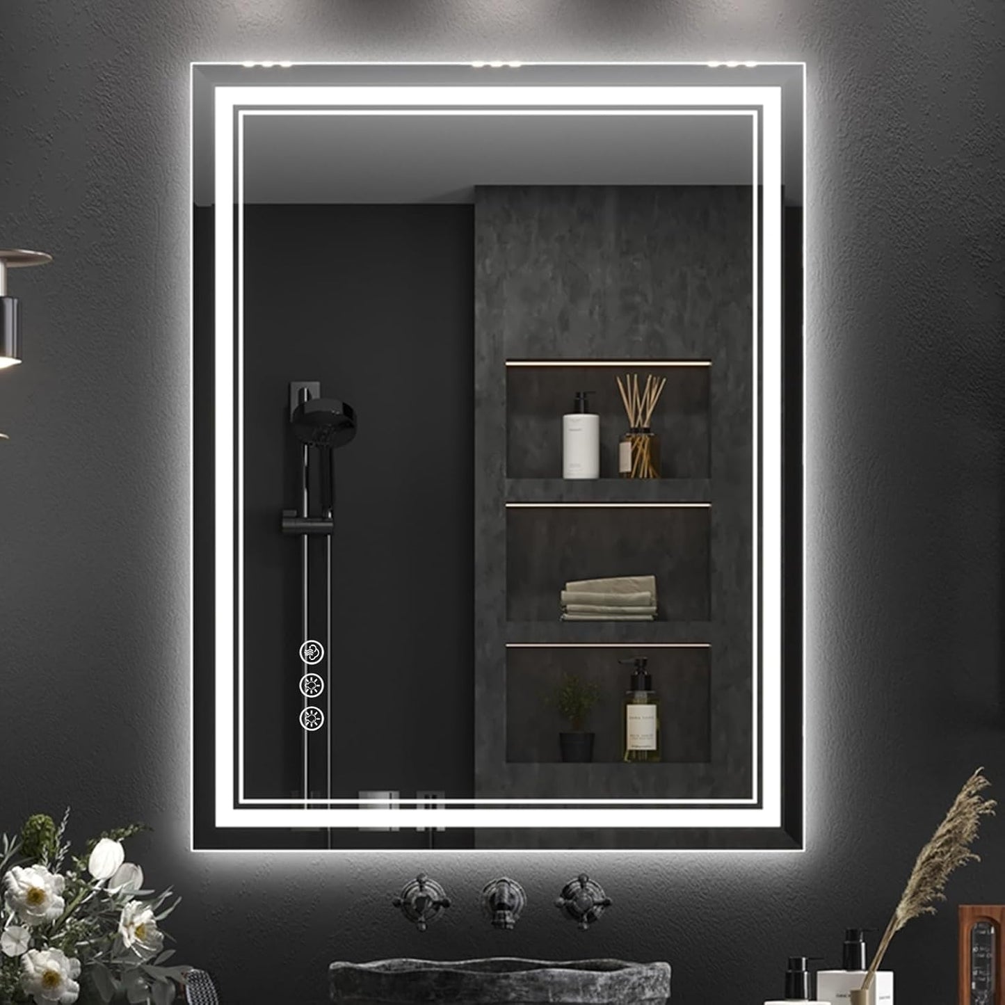 28x36 Inch LED Bathroom Mirror with Frontlit & Backlit（Independent Control）, Lighted Mirror for Bathroom Wall with 3-Color Dimmable & Anti-Fog, Vanity Mirror with Lights