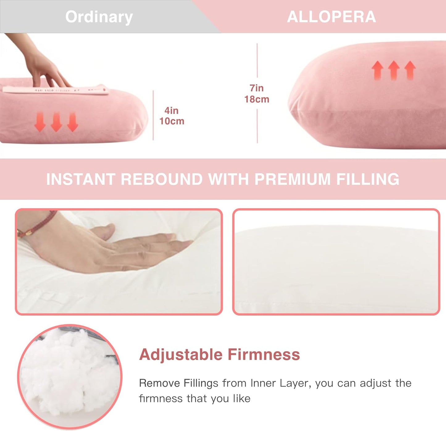 ALLOPERA Pregnancy Pillow, Full Body Maternity Pillow 57 inch, with Removable Washable Cover - Sleep Support for Legs, Back, Neck, Shoulder, HIPS, Belly for Pregnent Women, Jersey Knit Cotton (Pink)