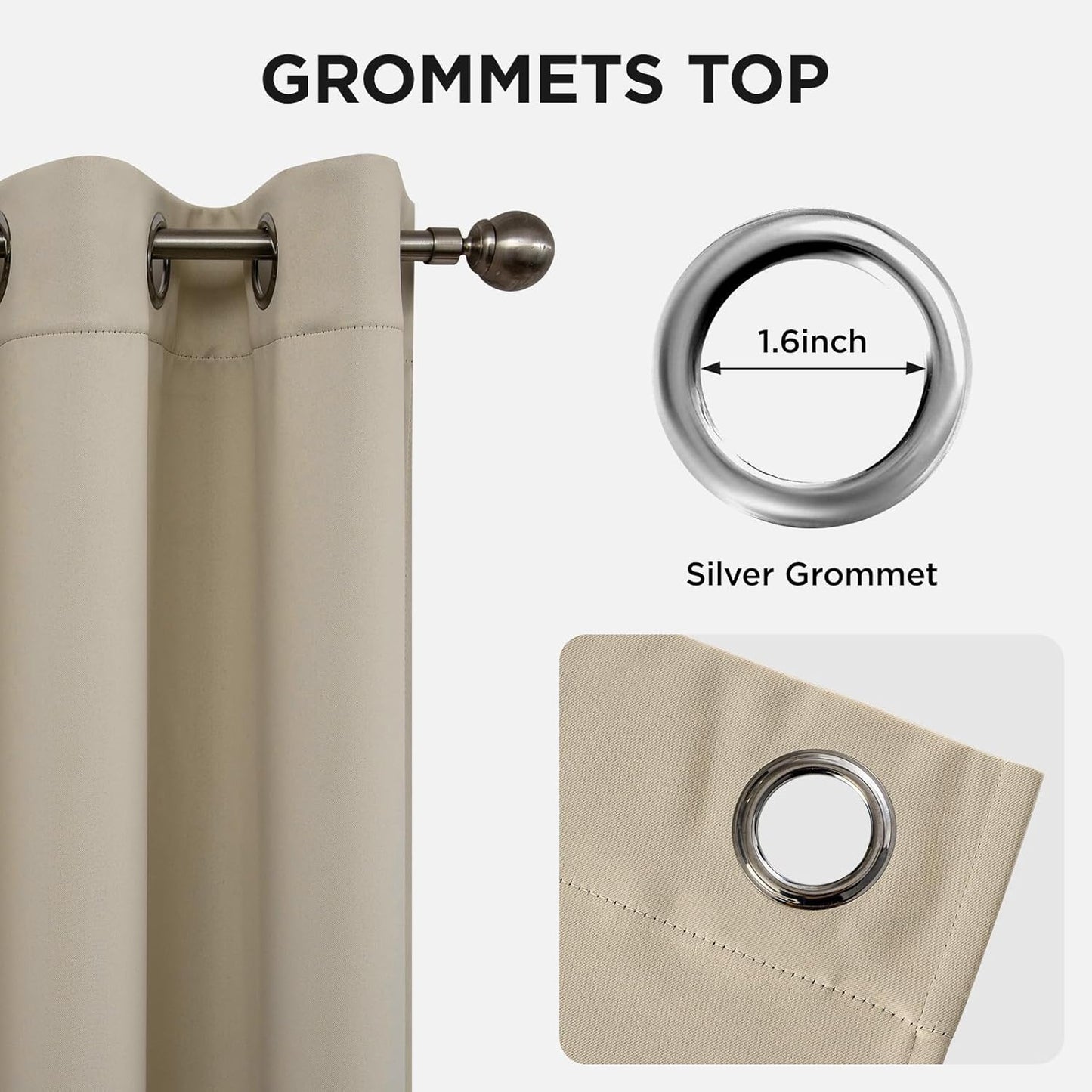 Joydeco Blackout Curtains 108 Inch Length 2 Panels Set, Thermal Insulated Long Curtains& Drapes 2 Burg, Room Darkening Grommet Drapes for Living Room Bedroom Window (W52 x L108 Inch, Light Beige)