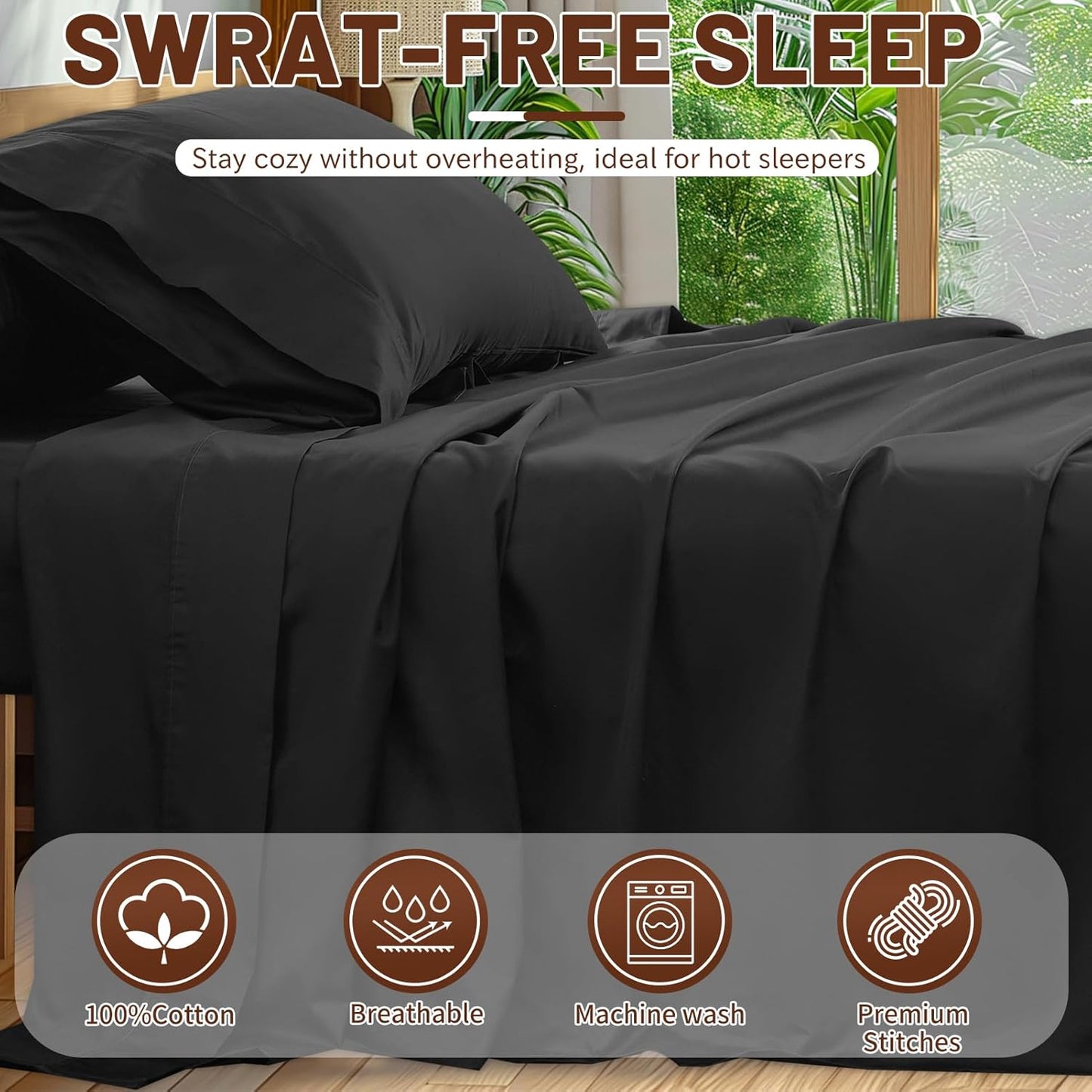 Extra Deep Pocket California King Sheets 18-24 Inch 1000 Thread Count 100% Egyptian Cotton Sateen Weave Soft Breathable 4 Pieces（California King,Black）